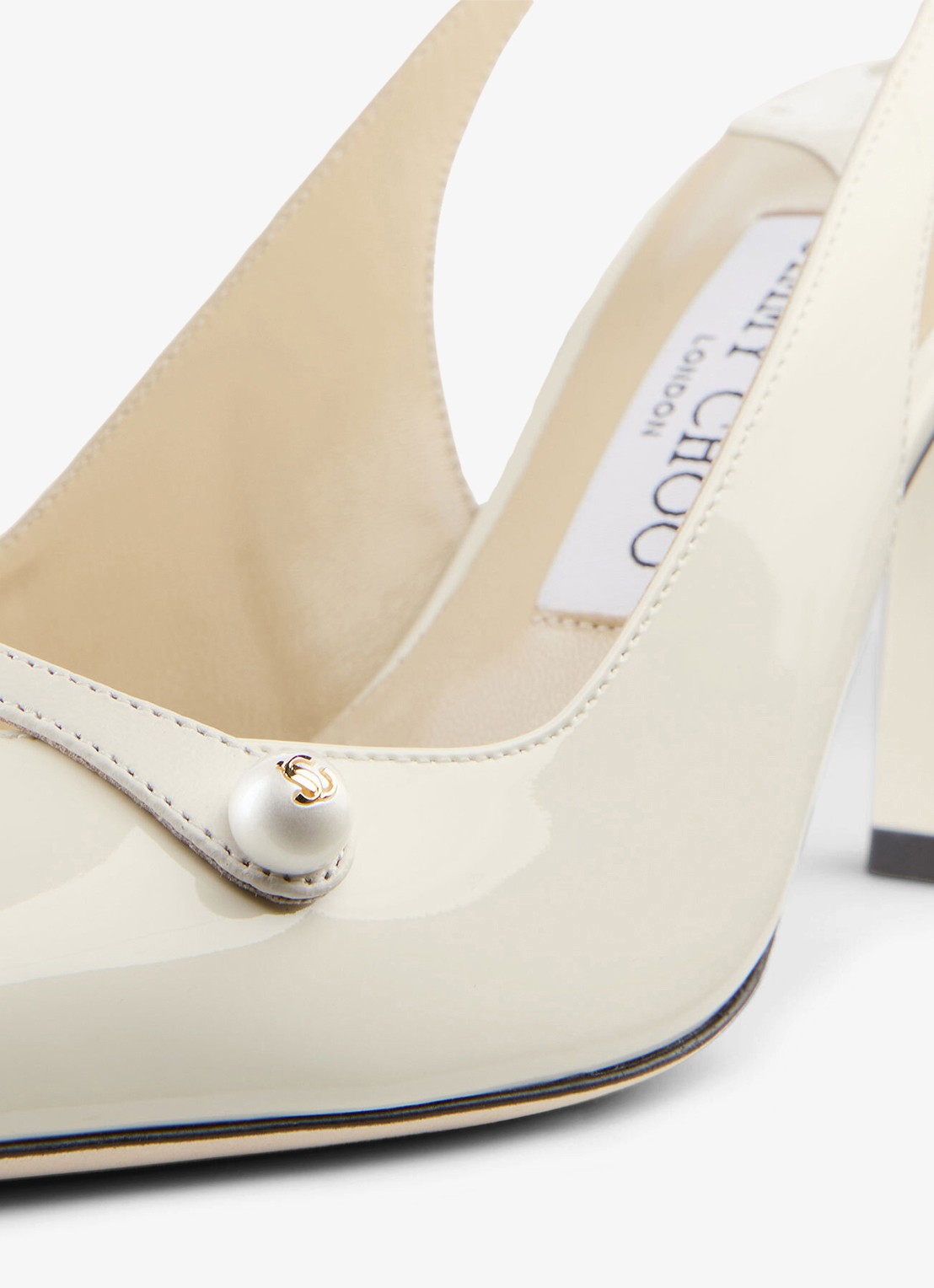 Jimmy Choo Amita 85 slingback van lakleer - detail 5 gebroken wit