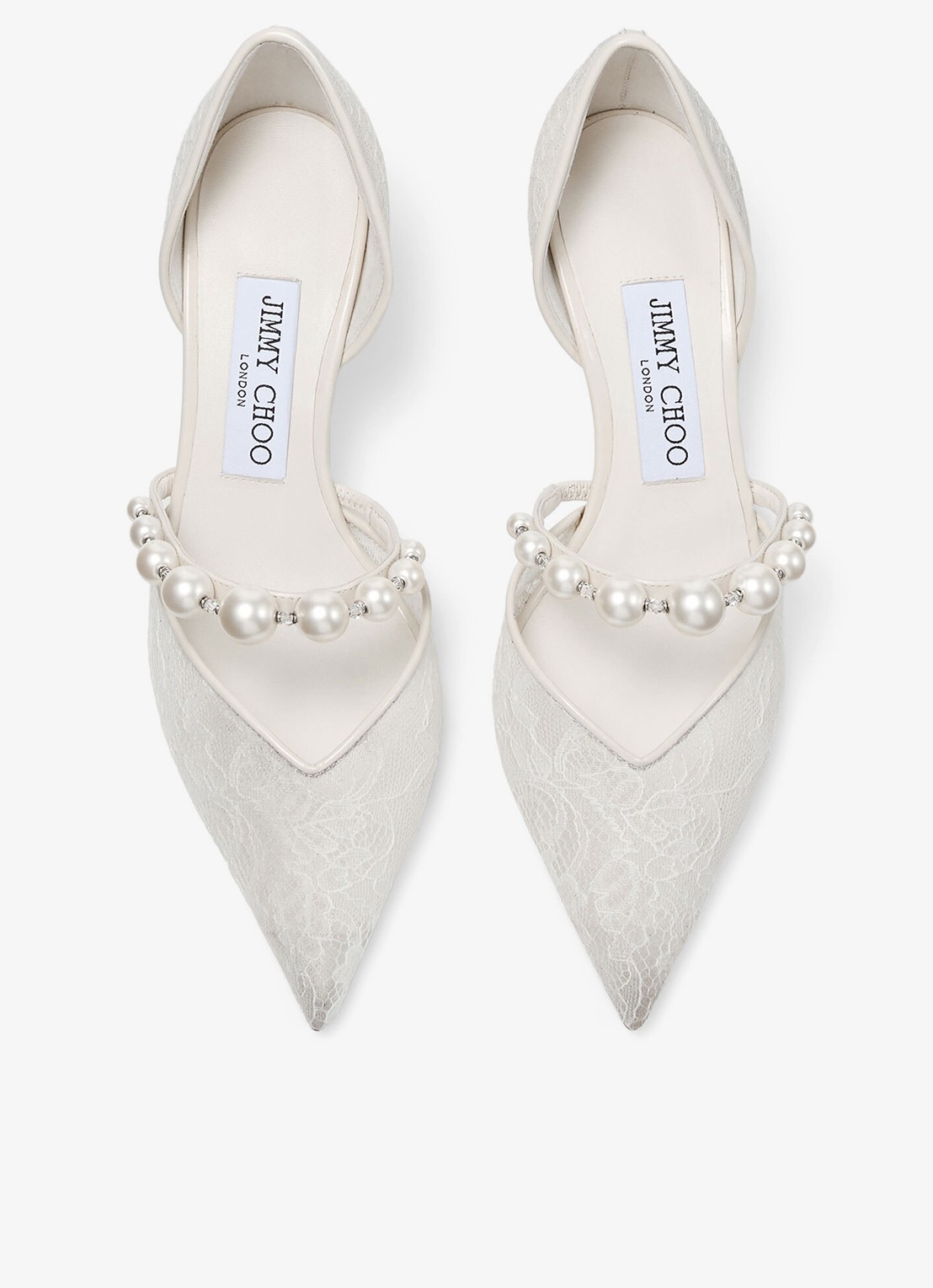 Jimmy Choo Aurelie 65 pump van kant met leren details - detail wit