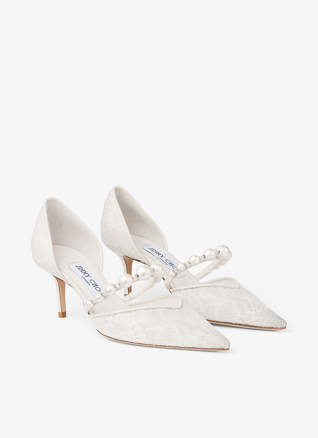Jimmy Choo Aurelie 65 pump van kant met leren details - voorkant 5 wit