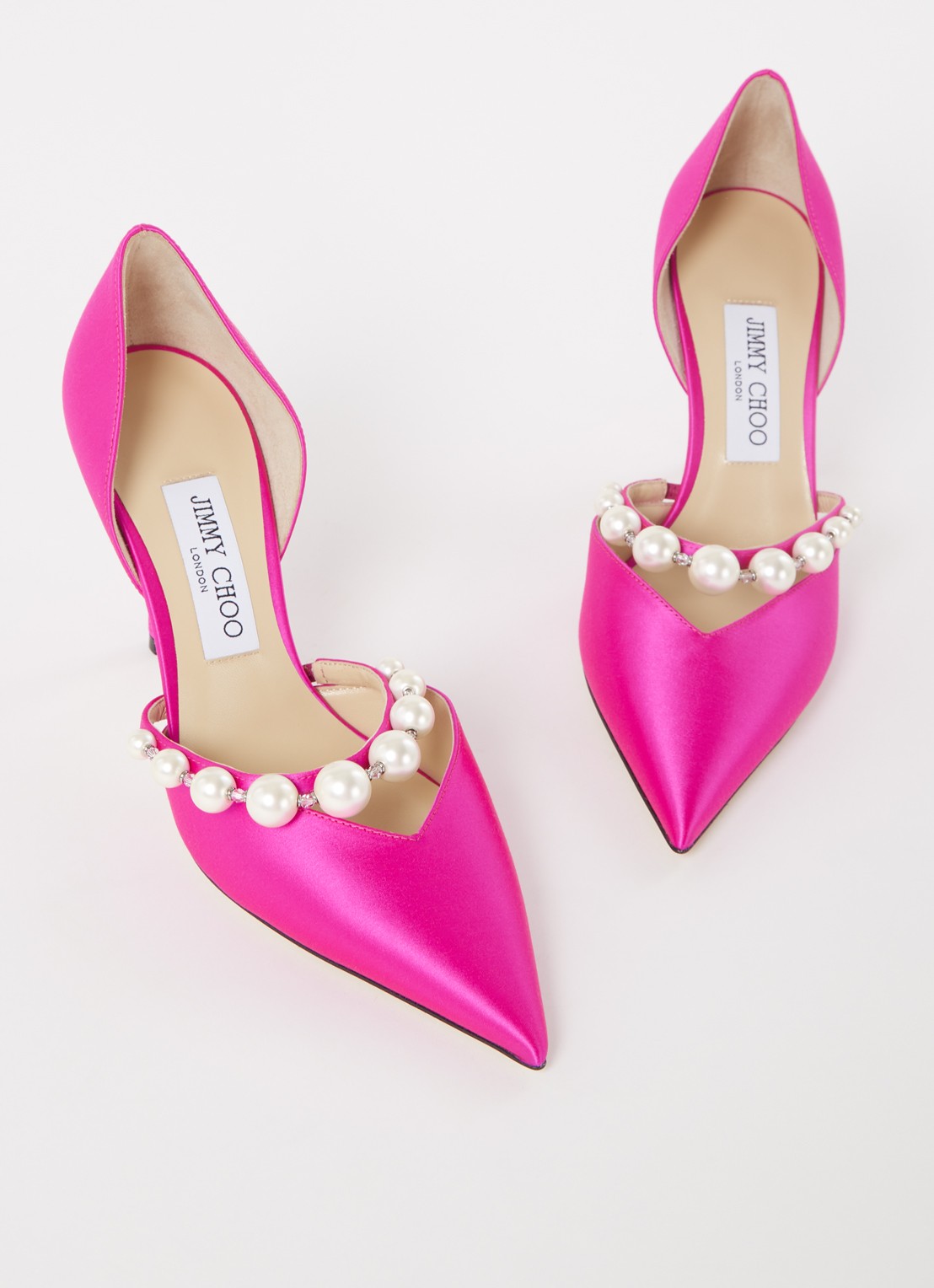 Jimmy Choo Aurelie pump van satijn met kristal - detail 3 fuchsia