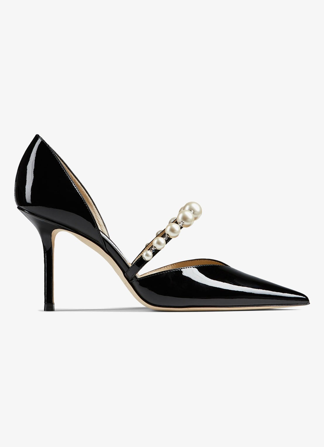 Jimmy Choo Aurelie sandalette van lakleer met kristal - voorkant zwart