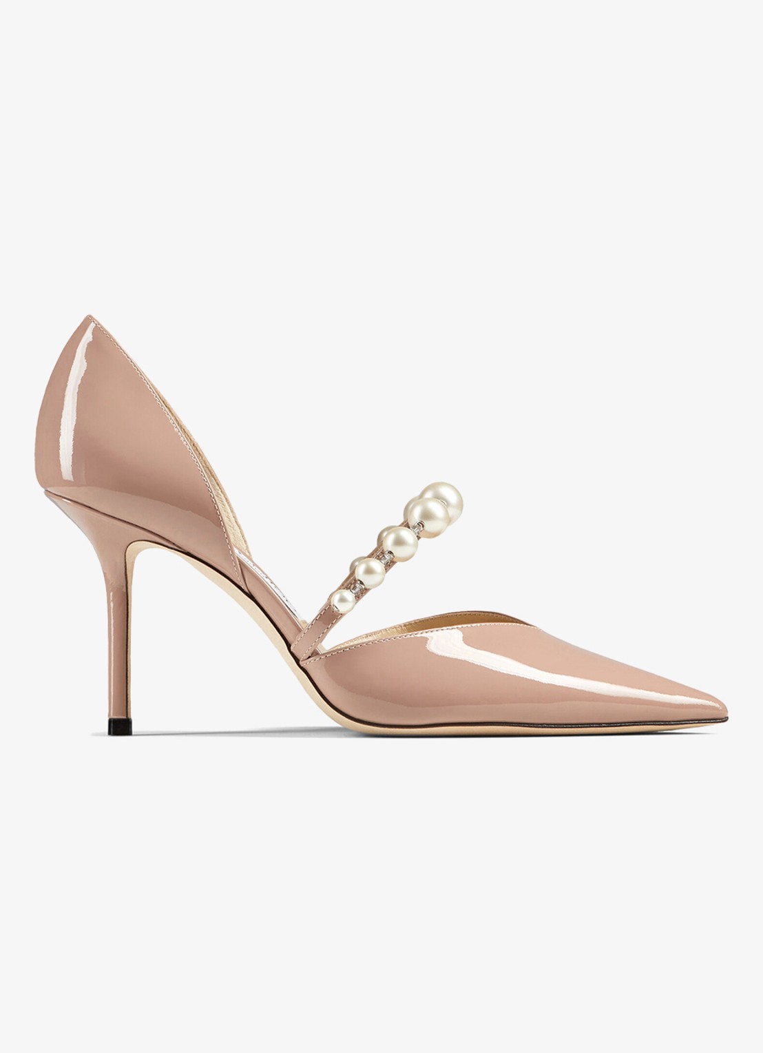 Jimmy Choo Aurelie sandalette van lakleer met kristal - voorkant donkerbeige