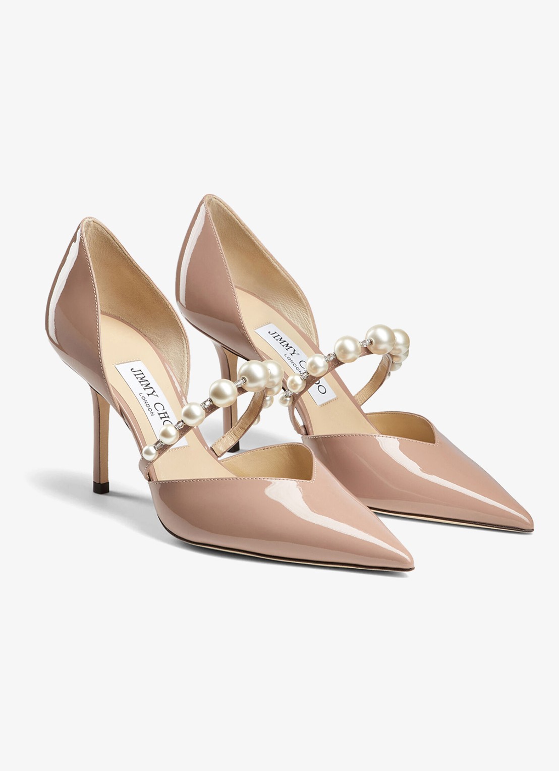 Jimmy Choo Aurelie sandalette van lakleer met kristal - voorkant 2 donkerbeige