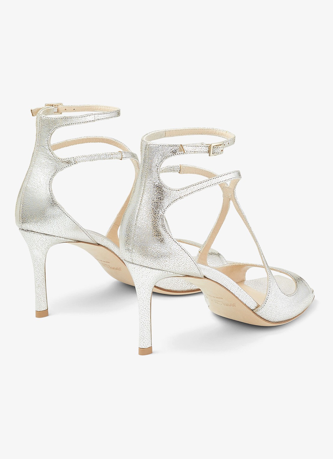 Jimmy Choo Azia 75 sandalette van leer met metallic finish - achterkant 4 zilver