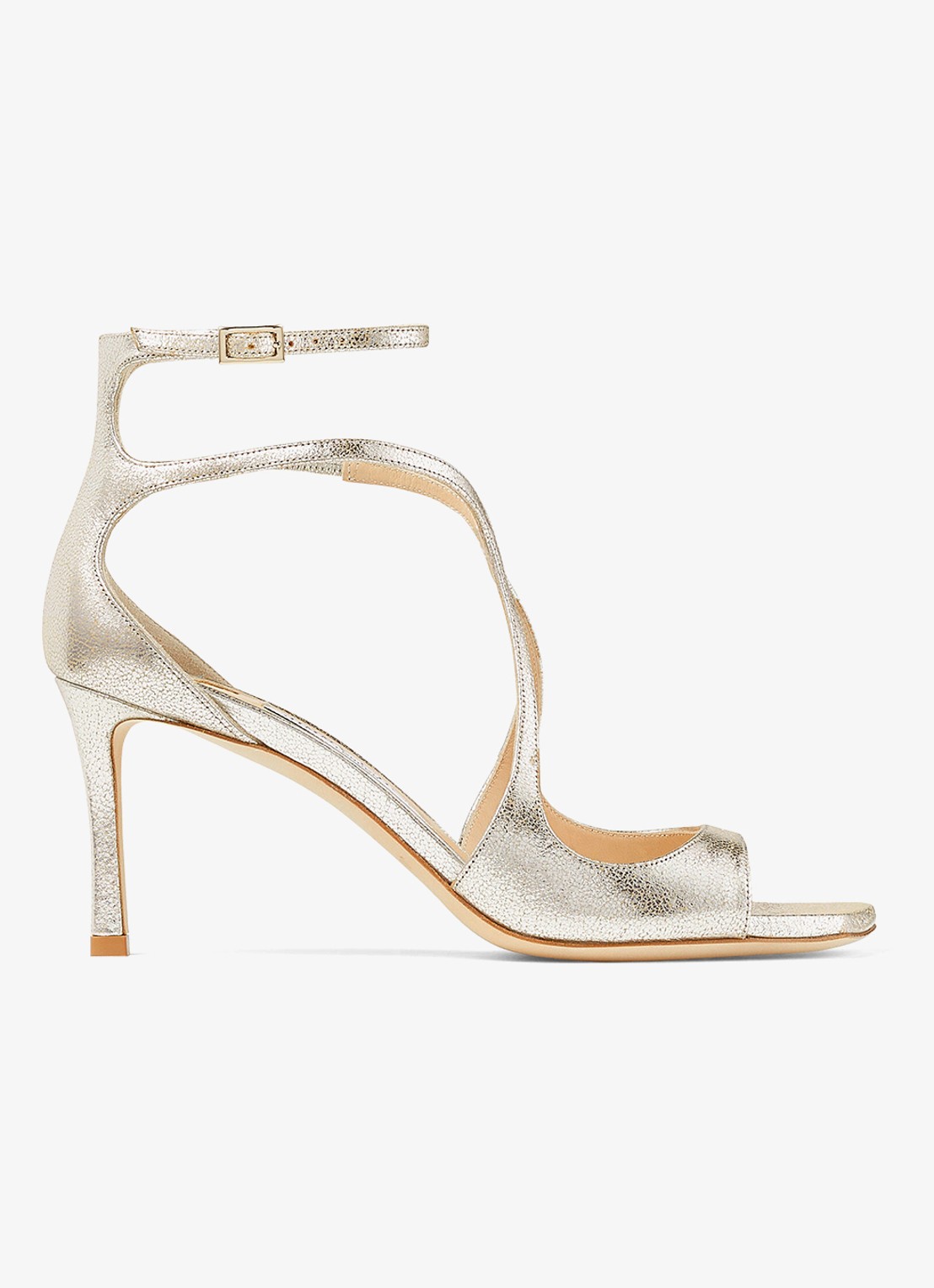 Jimmy Choo Azia 75 sandalette van leer met metallic finish - voorkant zilver