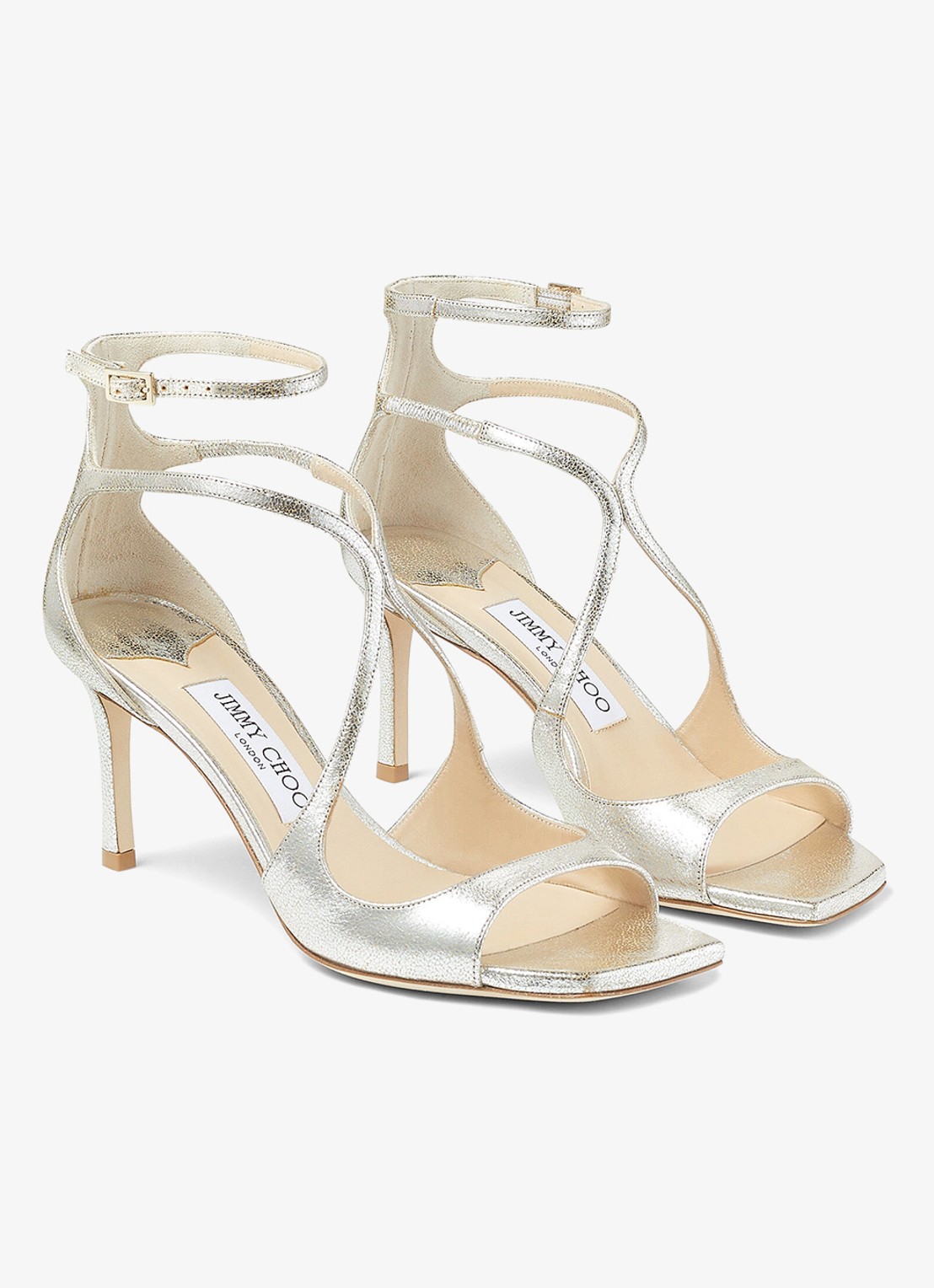 Jimmy Choo Azia 75 sandalette van leer met metallic finish - voorkant 2 zilver
