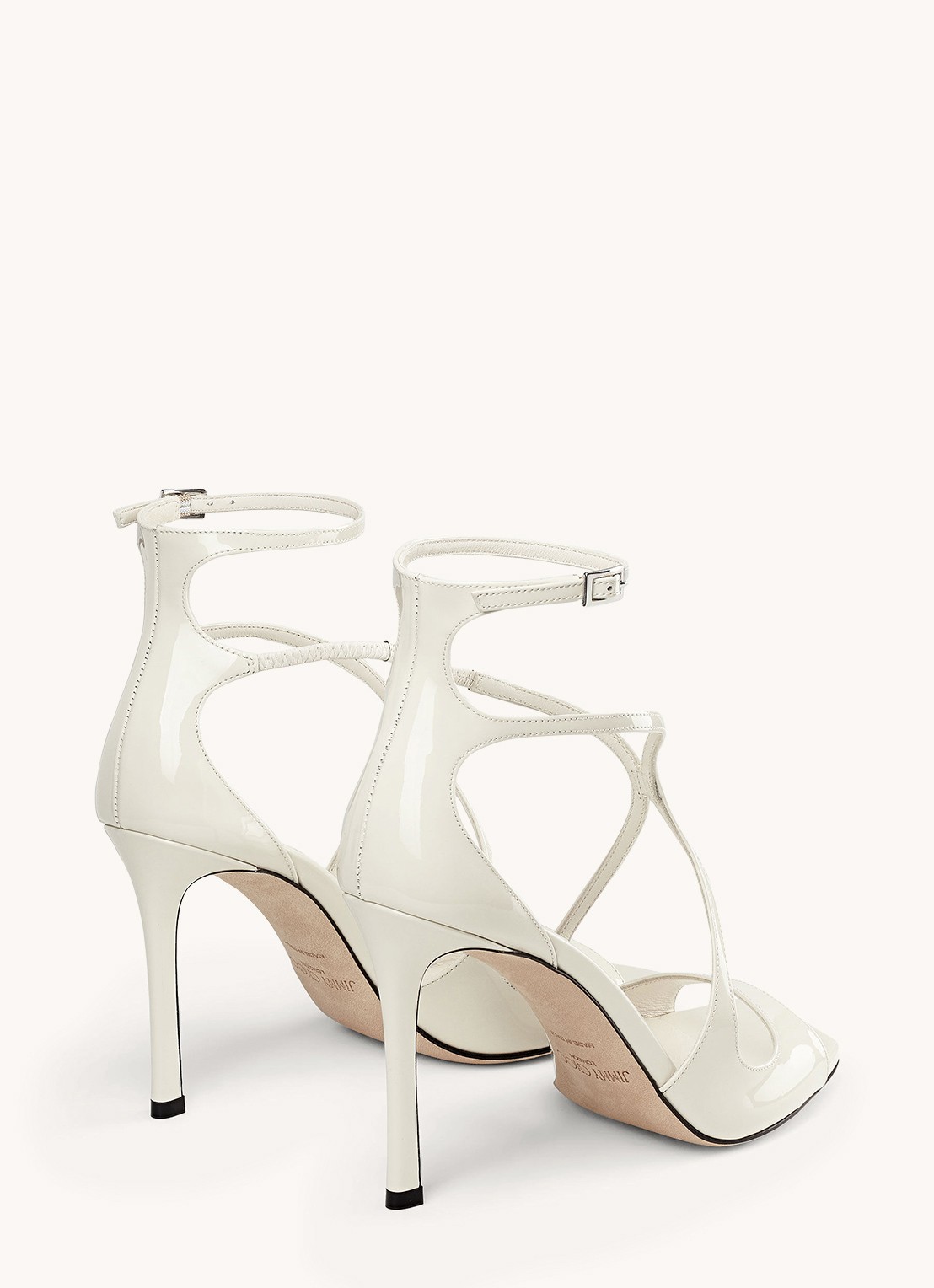 Jimmy Choo Azia 95 sandalette van lakleer - detail 4 gebroken wit