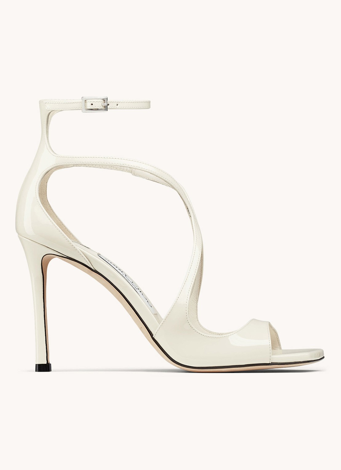 Jimmy Choo Azia 95 sandalette van lakleer - voorkant 5 gebroken wit