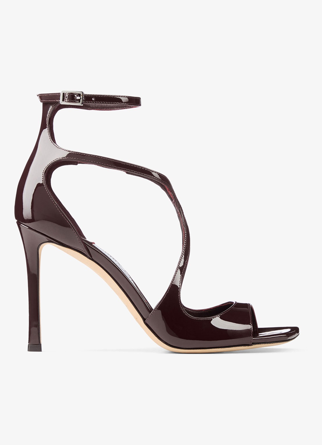 Jimmy Choo Azia 95 sandalette van lakleer - voorkant deep merlot