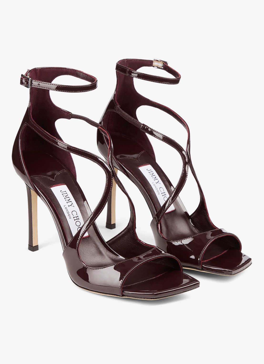 Jimmy Choo Azia 95 sandalette van lakleer - voorkant 2 deep merlot