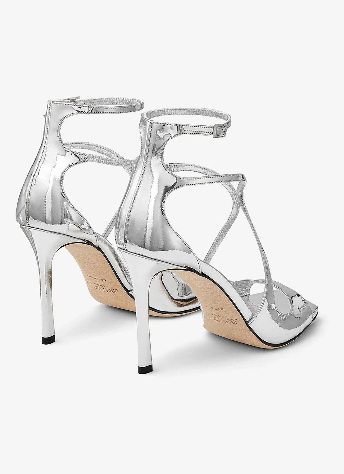 Jimmy Choo Azia 95 sandalette van leer met metallic finish - achterkant zilver