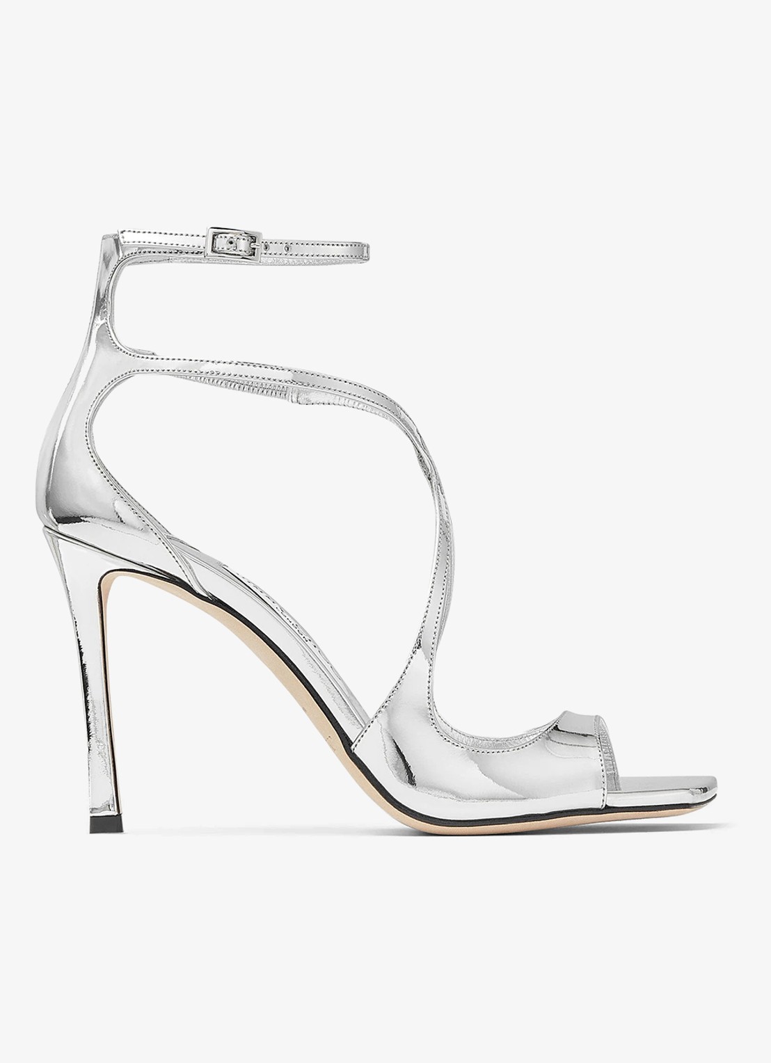 Jimmy Choo Azia 95 sandalette van leer met metallic finish - voorkant 2 zilver
