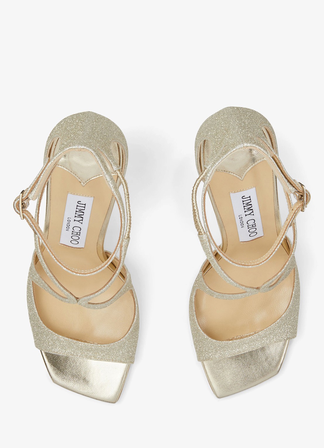 Jimmy Choo Azia sandalette van leer met glitter - detail 2 zilver