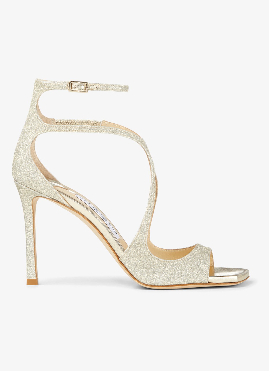 Jimmy Choo Azia sandalette van leer met glitter - voorkant 3 zilver
