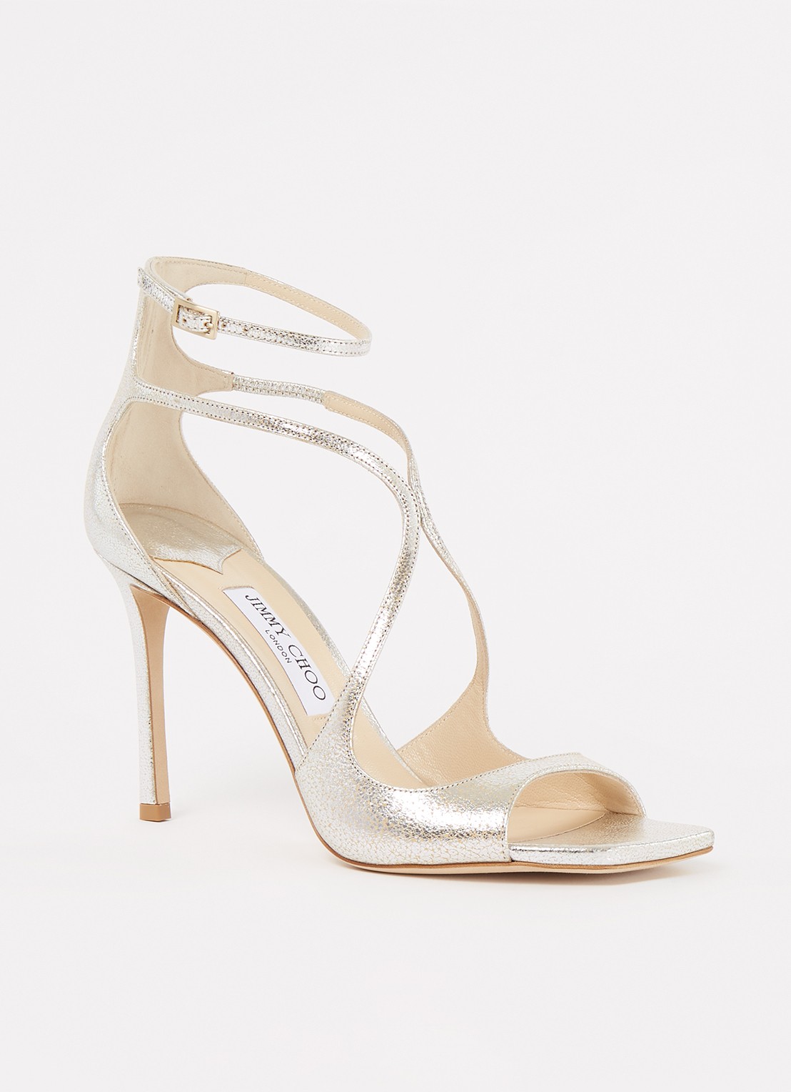 Jimmy Choo Azia sandalette van leer met metallic finish - voorkant zilver