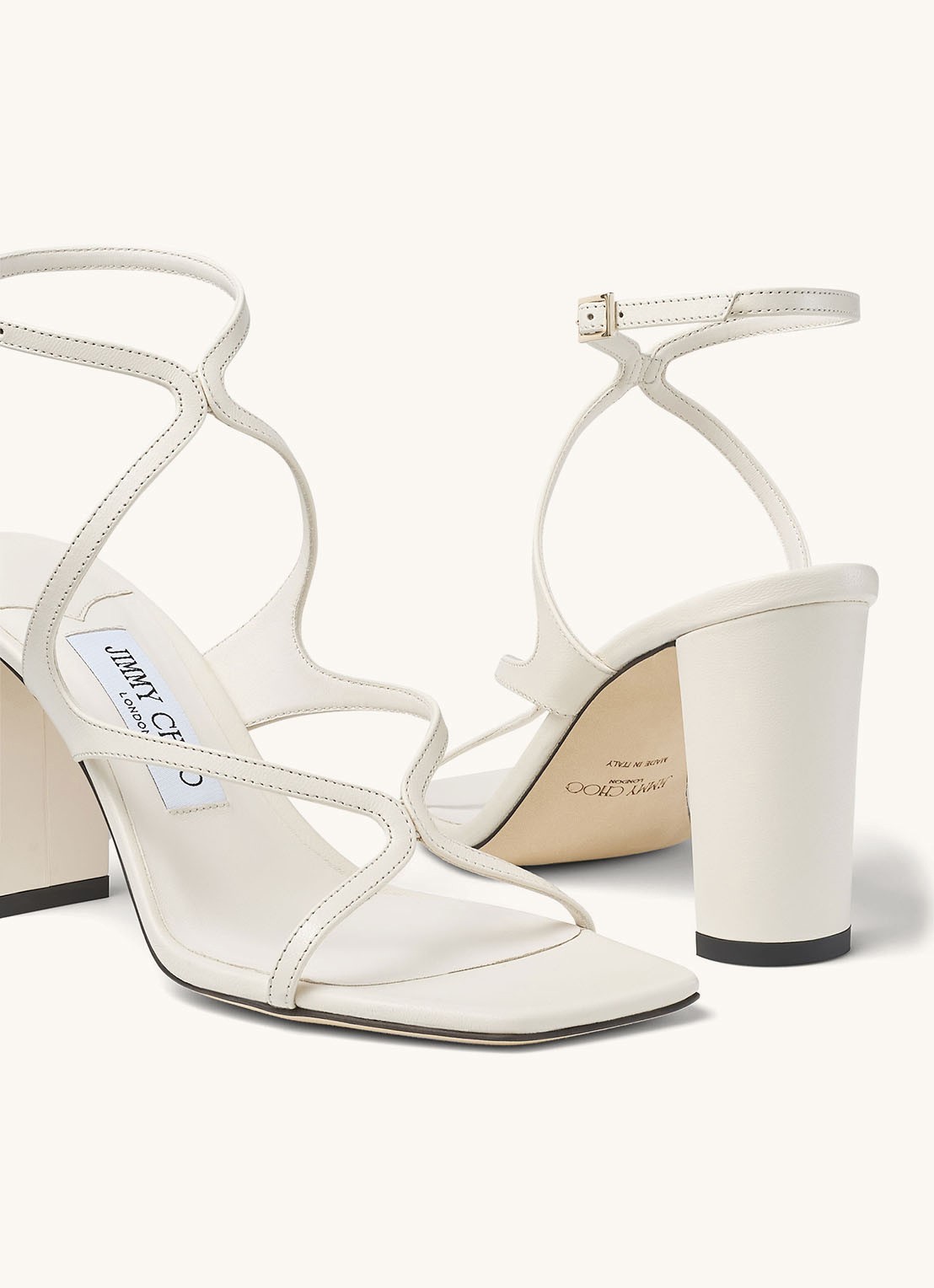 Jimmy Choo Azie 85 sandalette van lamsleer - achterkant 3 gebroken wit