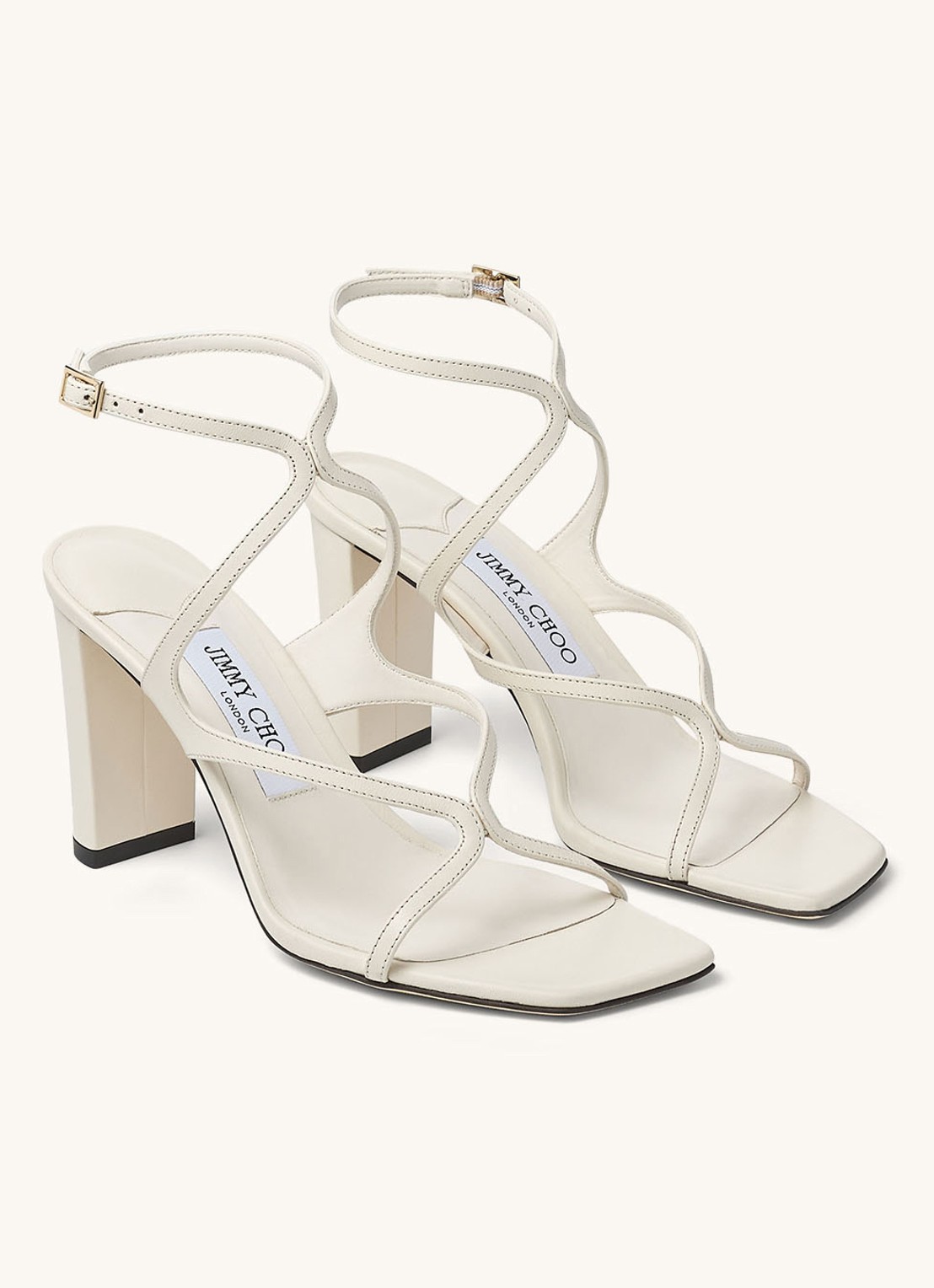 Jimmy Choo Azie 85 sandalette van lamsleer - voorkant 5 gebroken wit