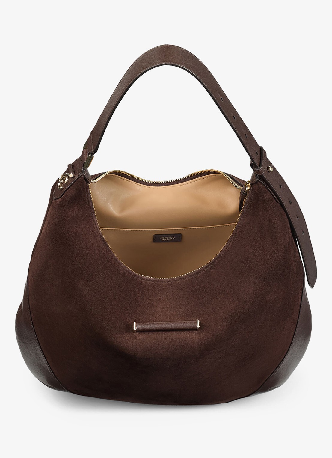 Jimmy Choo Bar Hobo/M schoudertas van suède - detail 4 donkerbruin