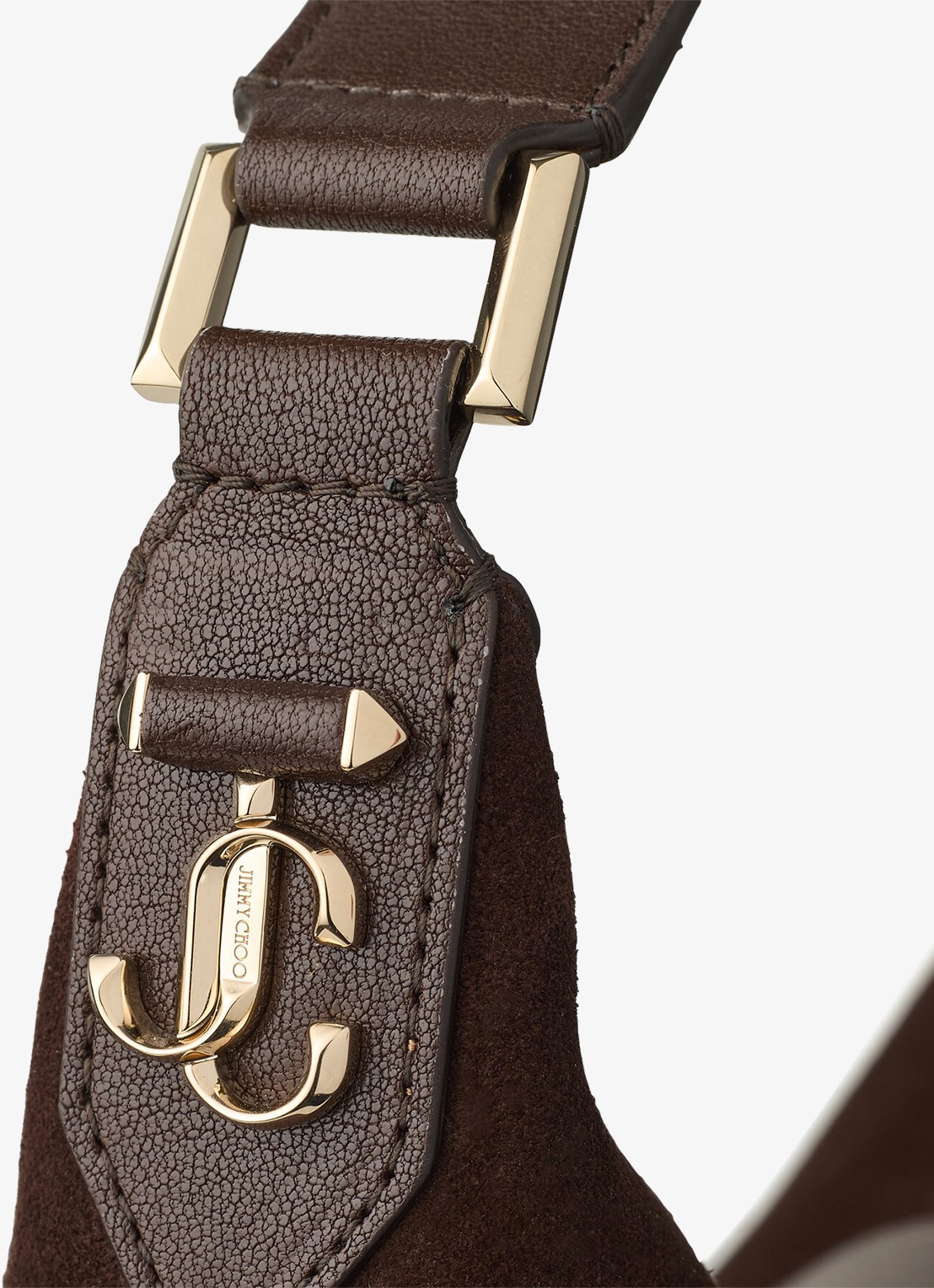 Jimmy Choo Bar Hobo/M schoudertas van suède - detail 5 donkerbruin
