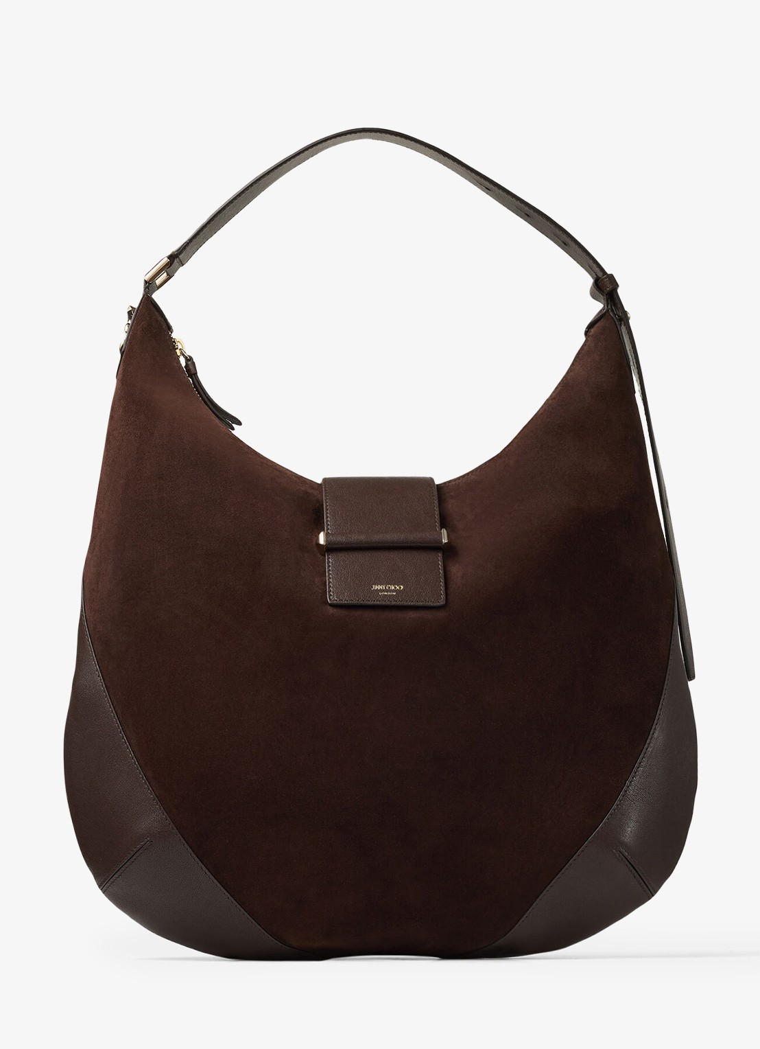 Jimmy Choo Bar Hobo/M schoudertas van suède - voorkant 2 donkerbruin