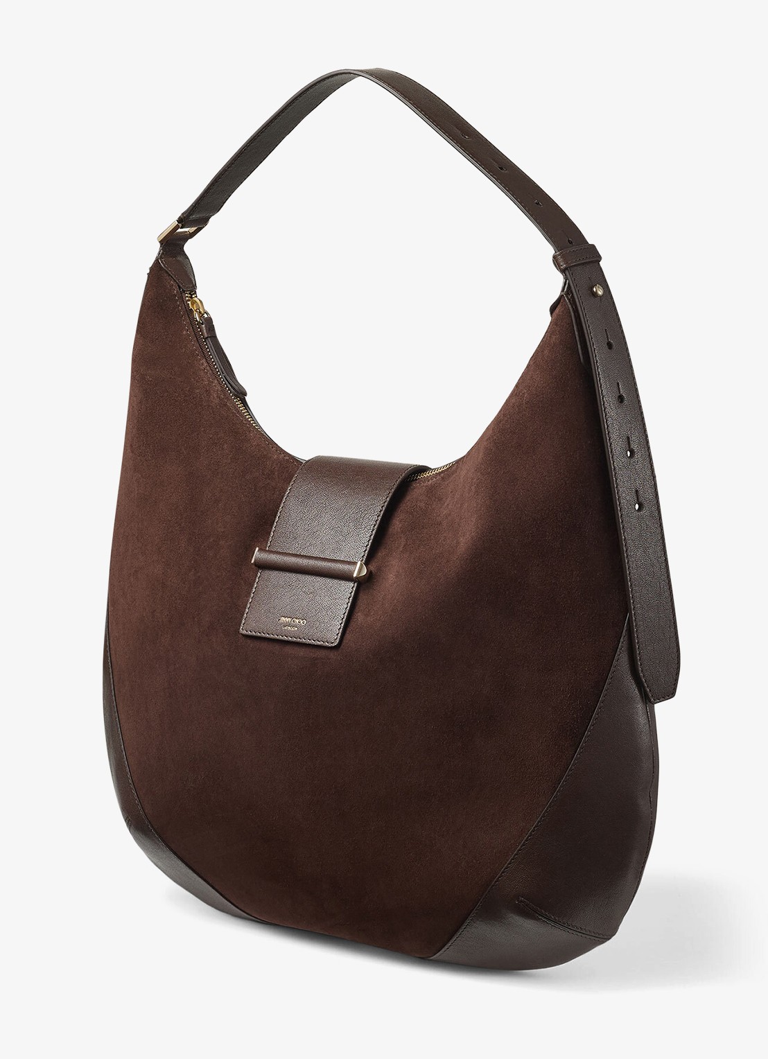 Jimmy Choo Bar Hobo/M schoudertas van suède - voorkant 3 donkerbruin