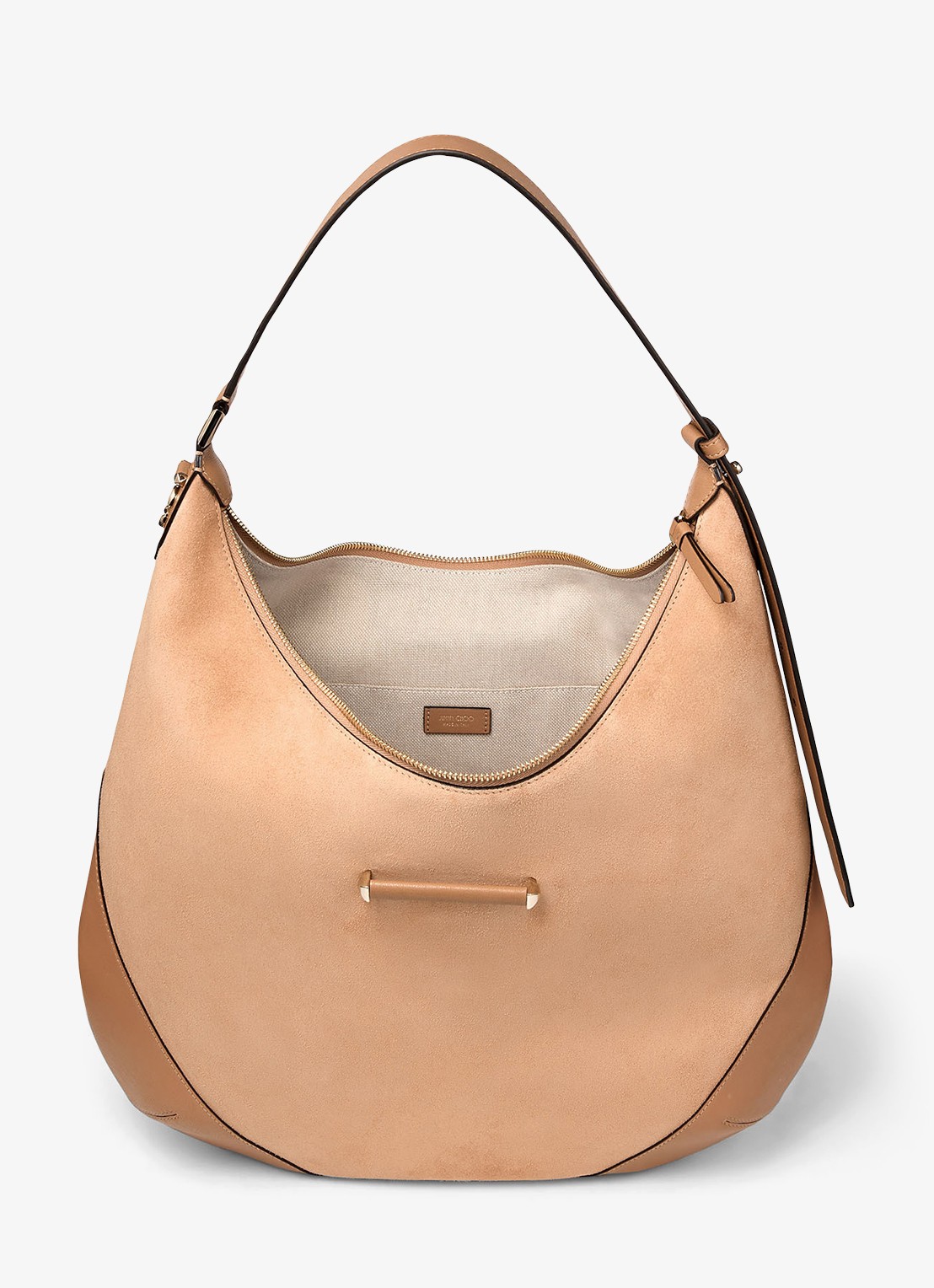 Jimmy Choo Bar Hobo/M schoudertas van suède - detail 4 lichtbruin