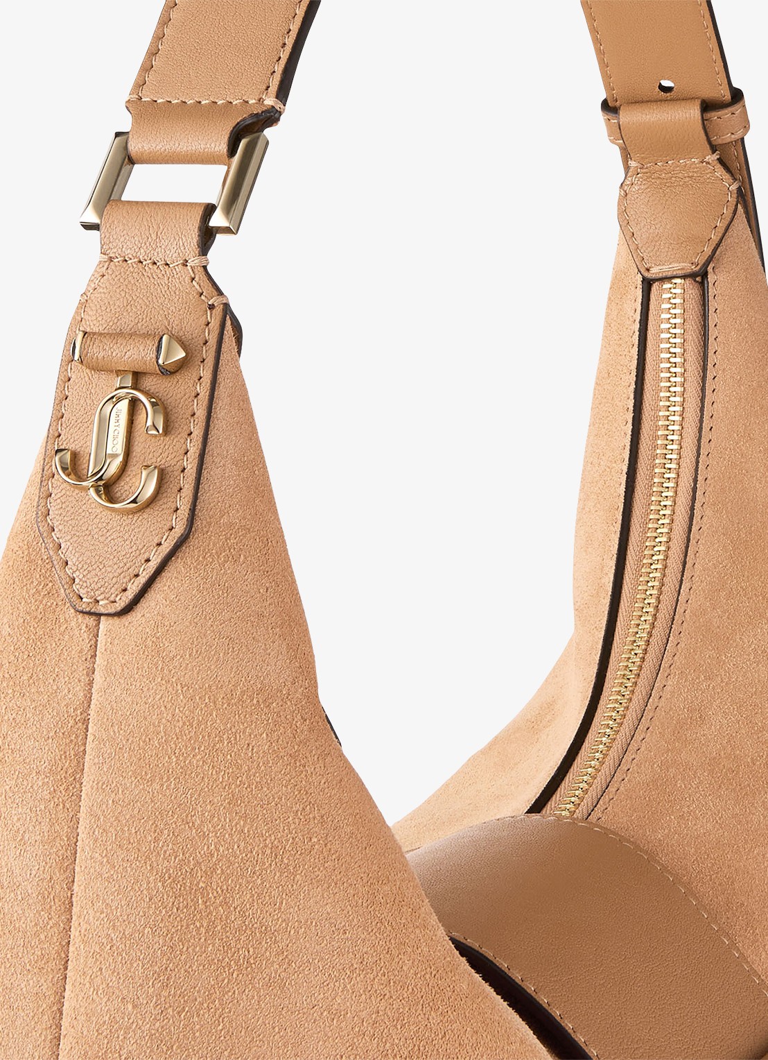 Jimmy Choo Bar Hobo/M schoudertas van suède - detail 5 lichtbruin