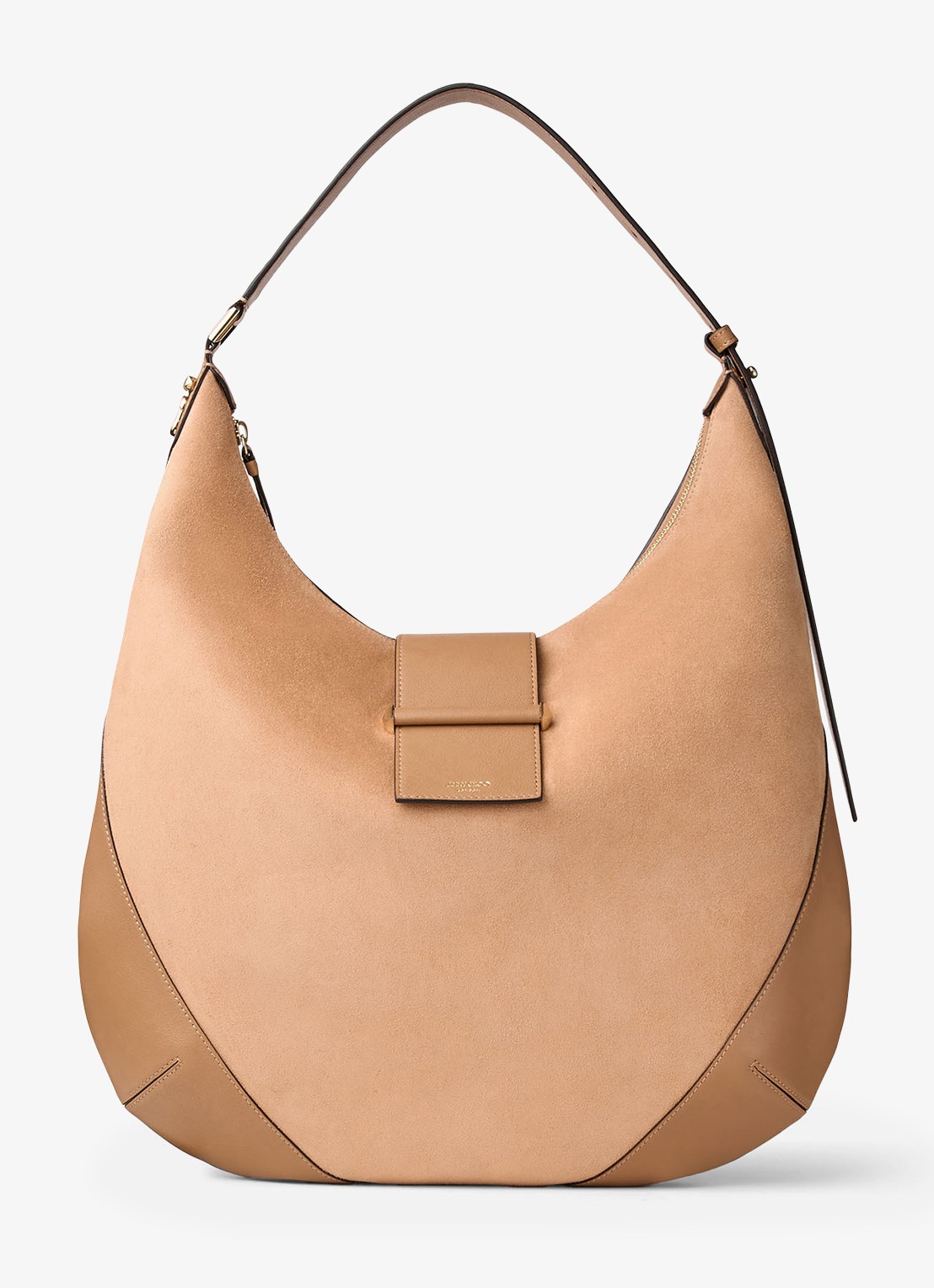 Jimmy Choo Bar Hobo/M schoudertas van suède - voorkant 2 lichtbruin
