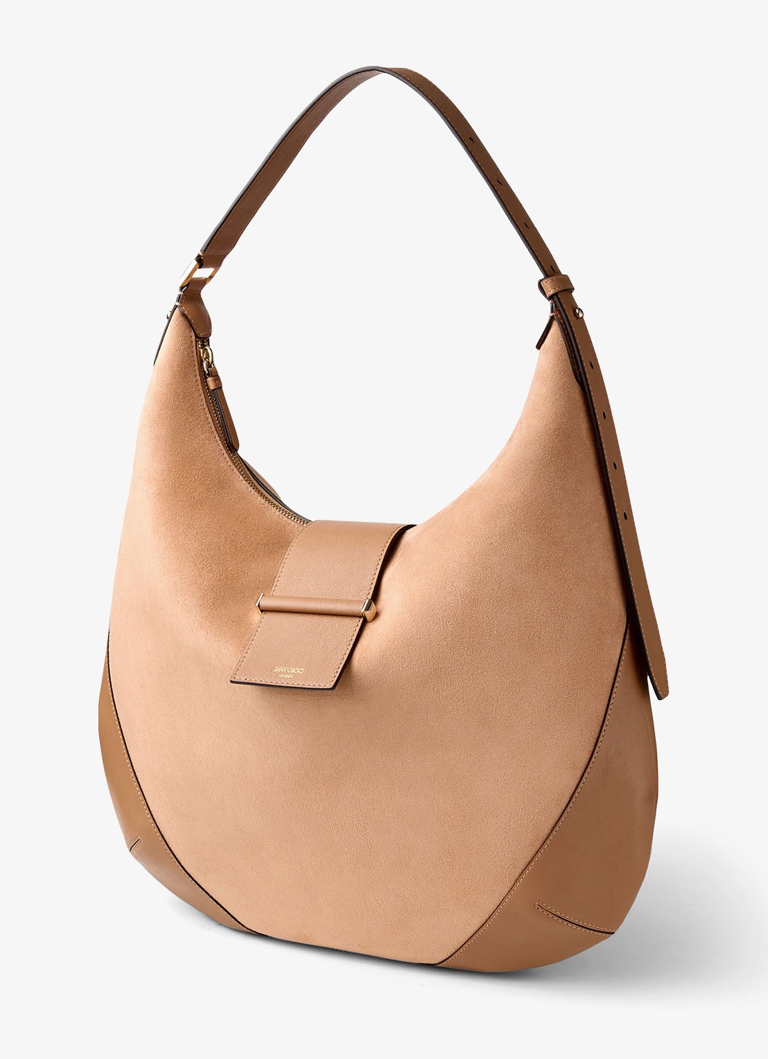 Jimmy Choo Bar Hobo/M schoudertas van suède - voorkant 3 lichtbruin