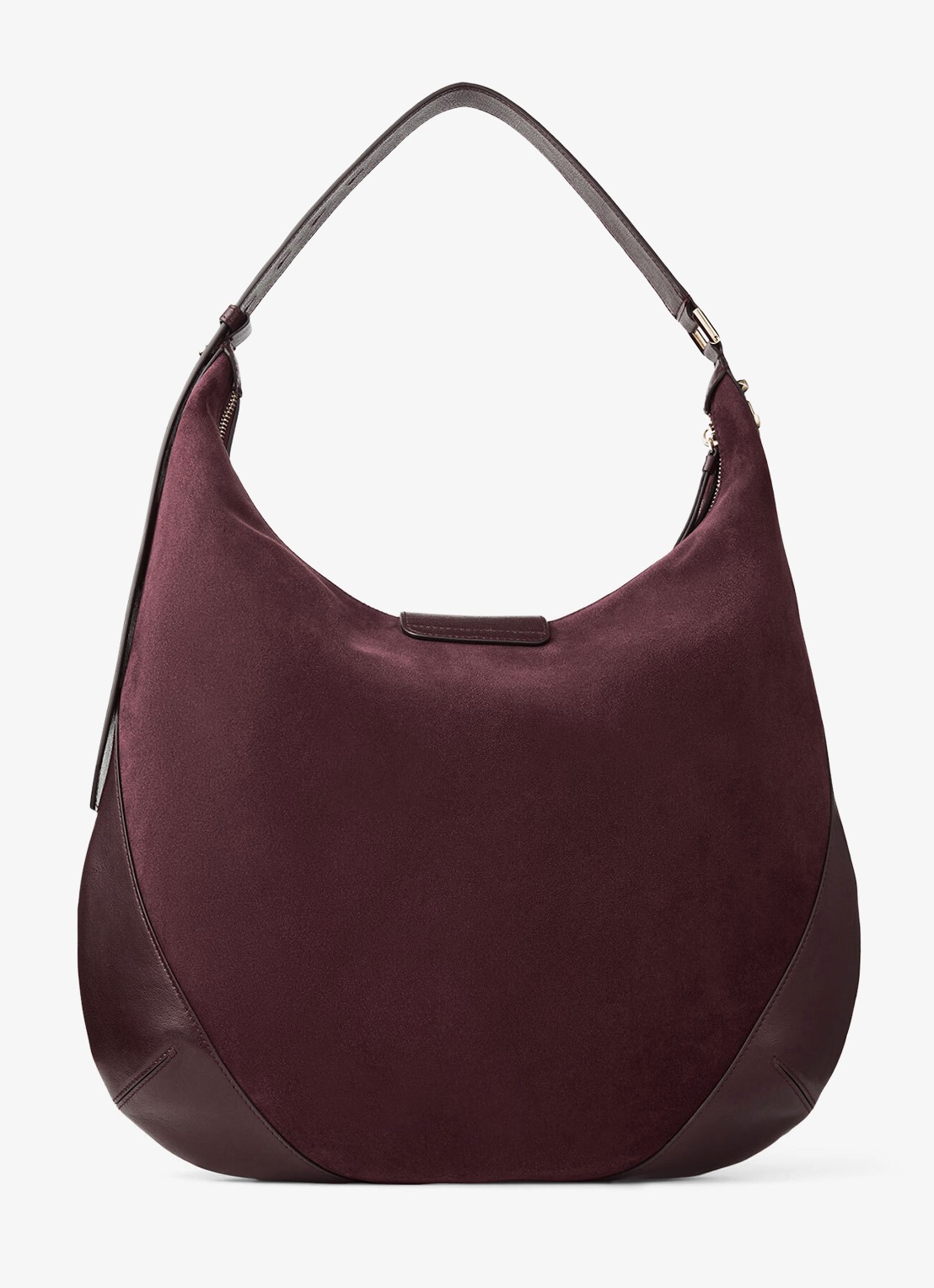 Jimmy Choo Bar Hobo/M schoudertas van suède - achterkant bordeauxrood