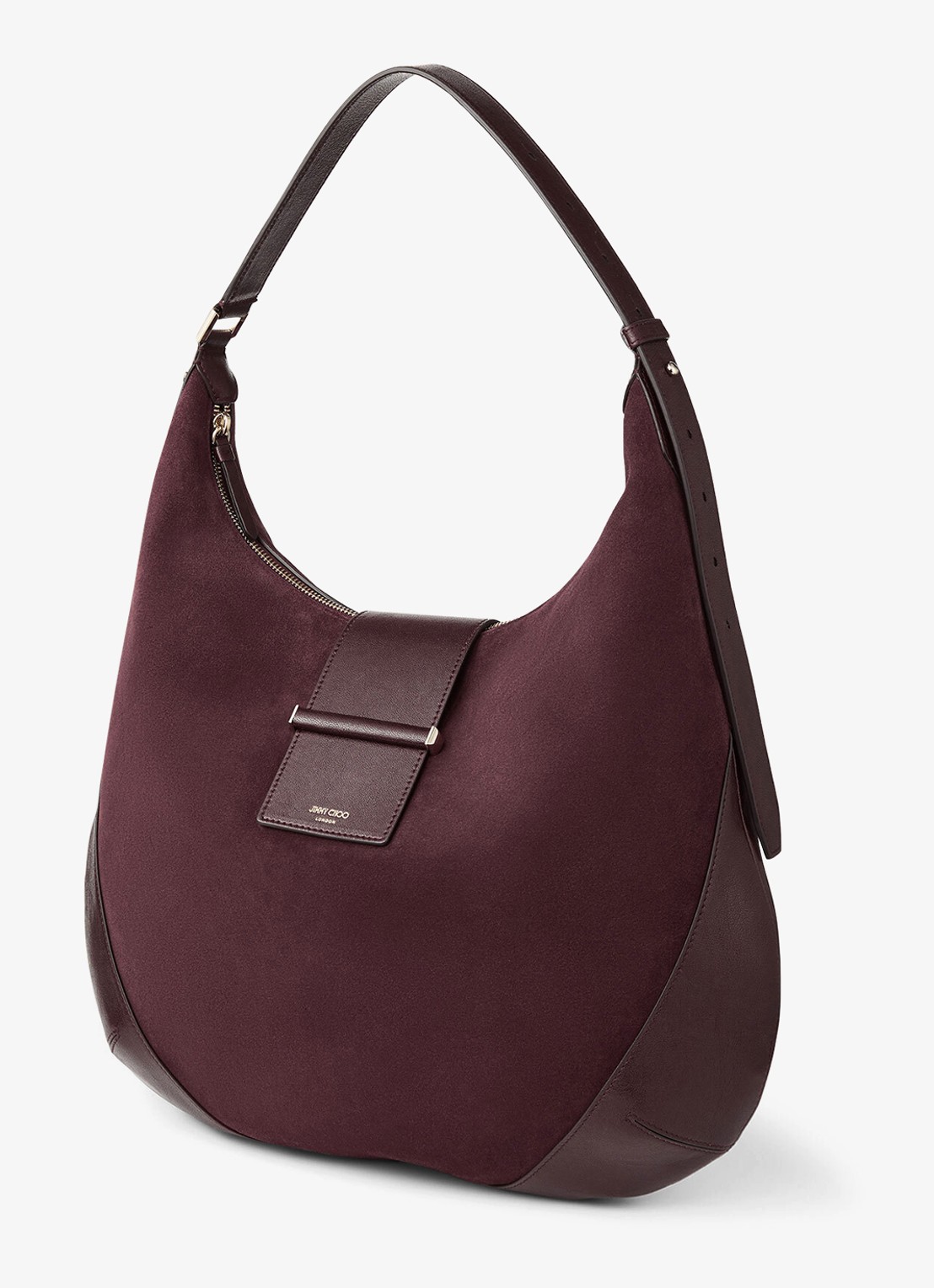 Jimmy Choo Bar Hobo/M schoudertas van suède - detail 4 bordeauxrood