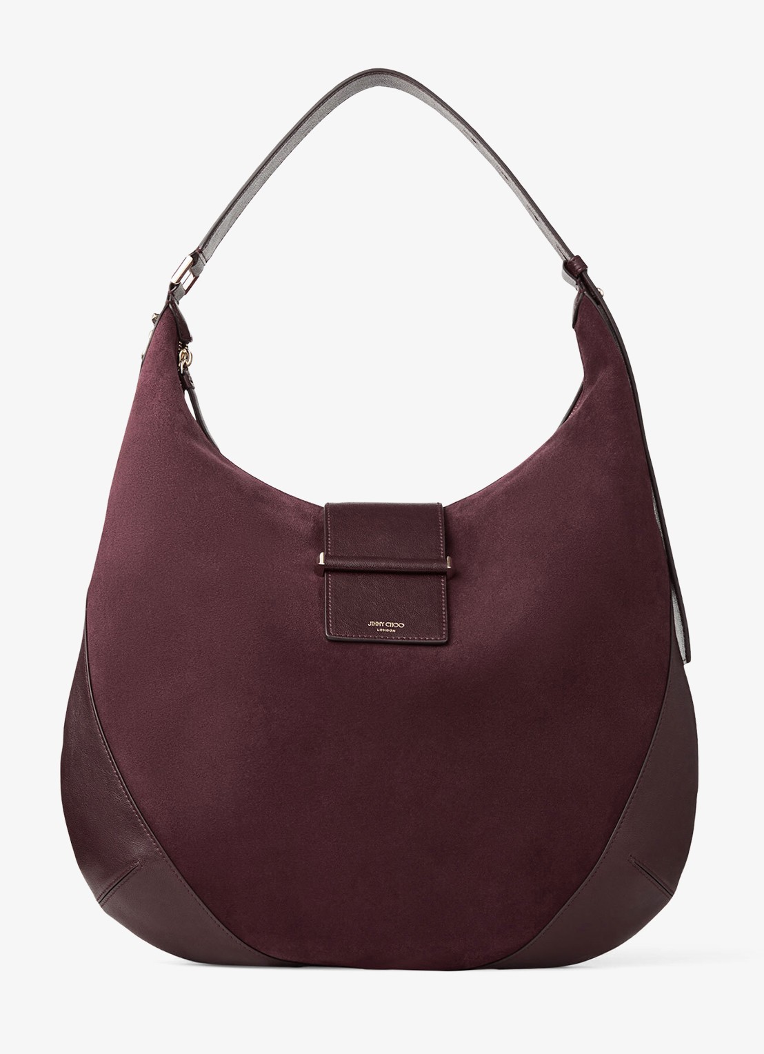 Jimmy Choo Bar Hobo/M schoudertas van suède - voorkant 2 bordeauxrood
