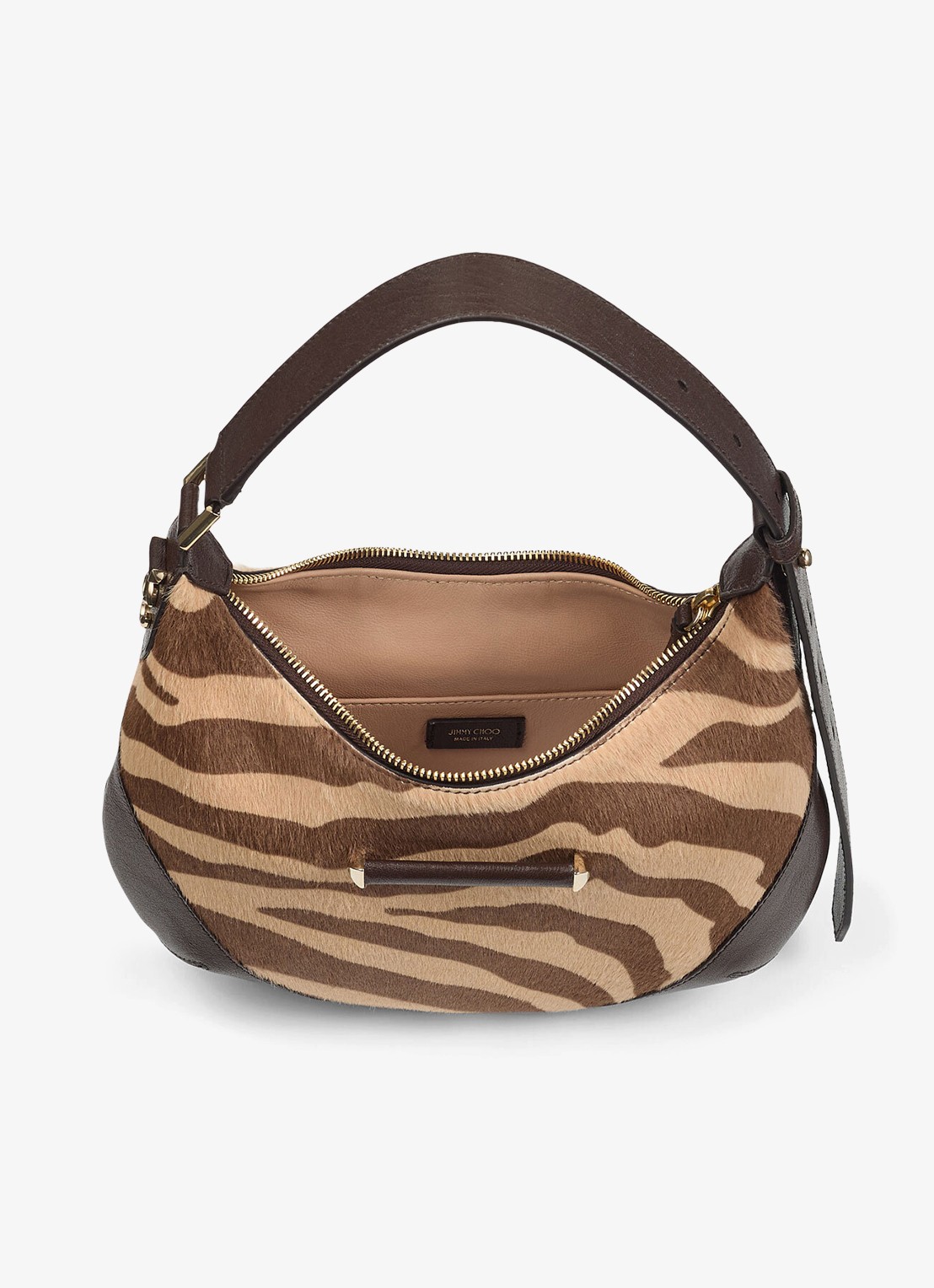 Jimmy Choo Bar Hobo/S schoudertas van kalfsleer met ponyhair - detail bruin