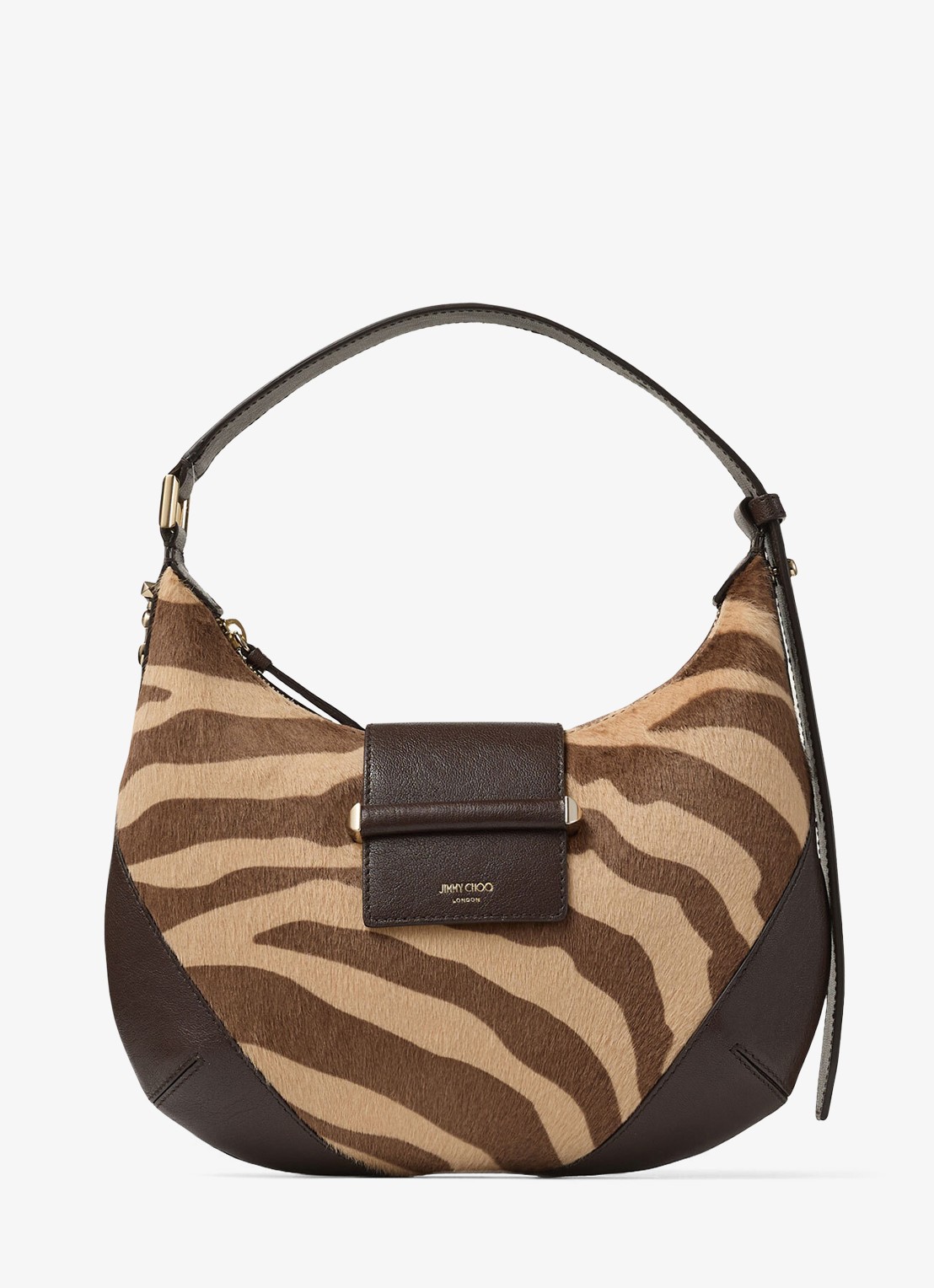 Jimmy Choo Bar Hobo/S schoudertas van kalfsleer met ponyhair - voorkant 6 bruin