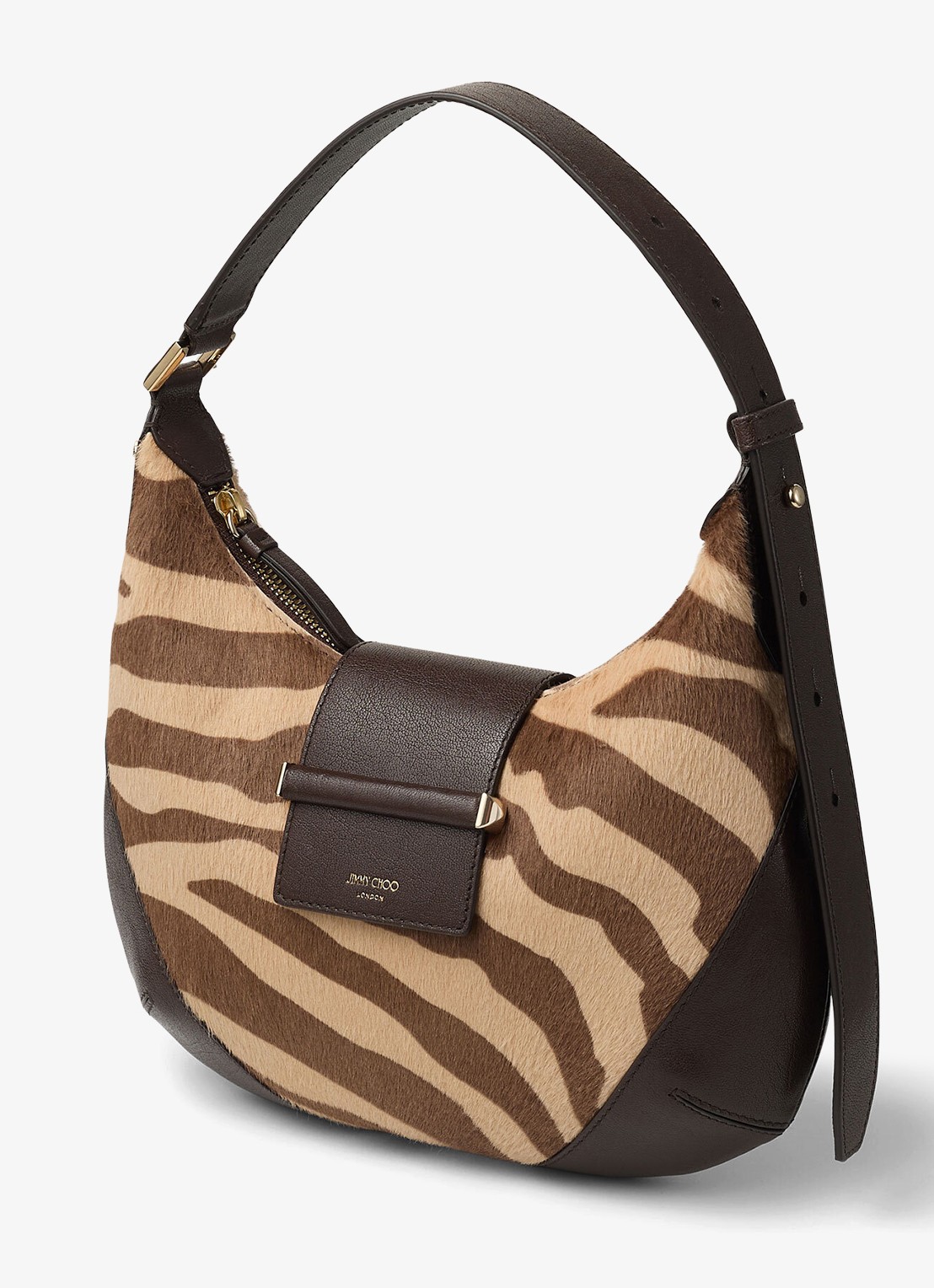 Jimmy Choo Bar Hobo/S schoudertas van kalfsleer met ponyhair - voorkant 7 bruin