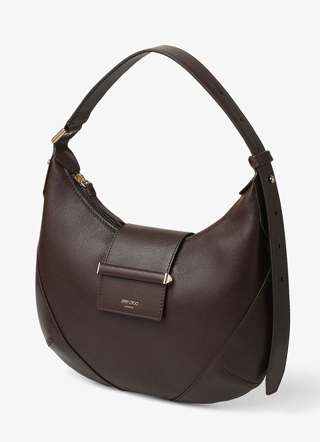 Jimmy Choo Bar Hobo/S schoudertas van lamsleer - voorkant 3 donkerbruin
