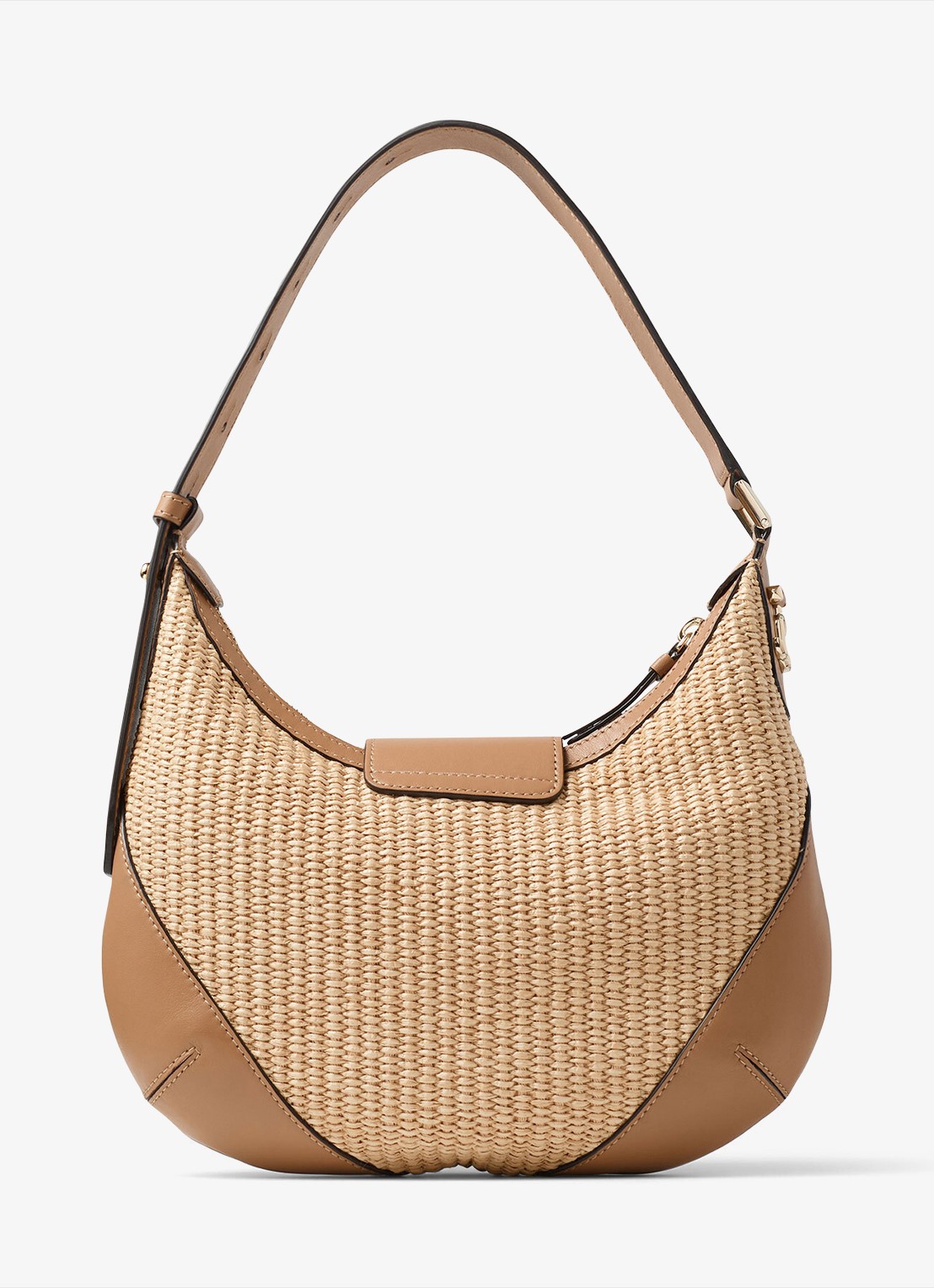 Jimmy Choo Bar Hobo/S schoudertas van raffia met kalfsleren details - achterkant 8 beige