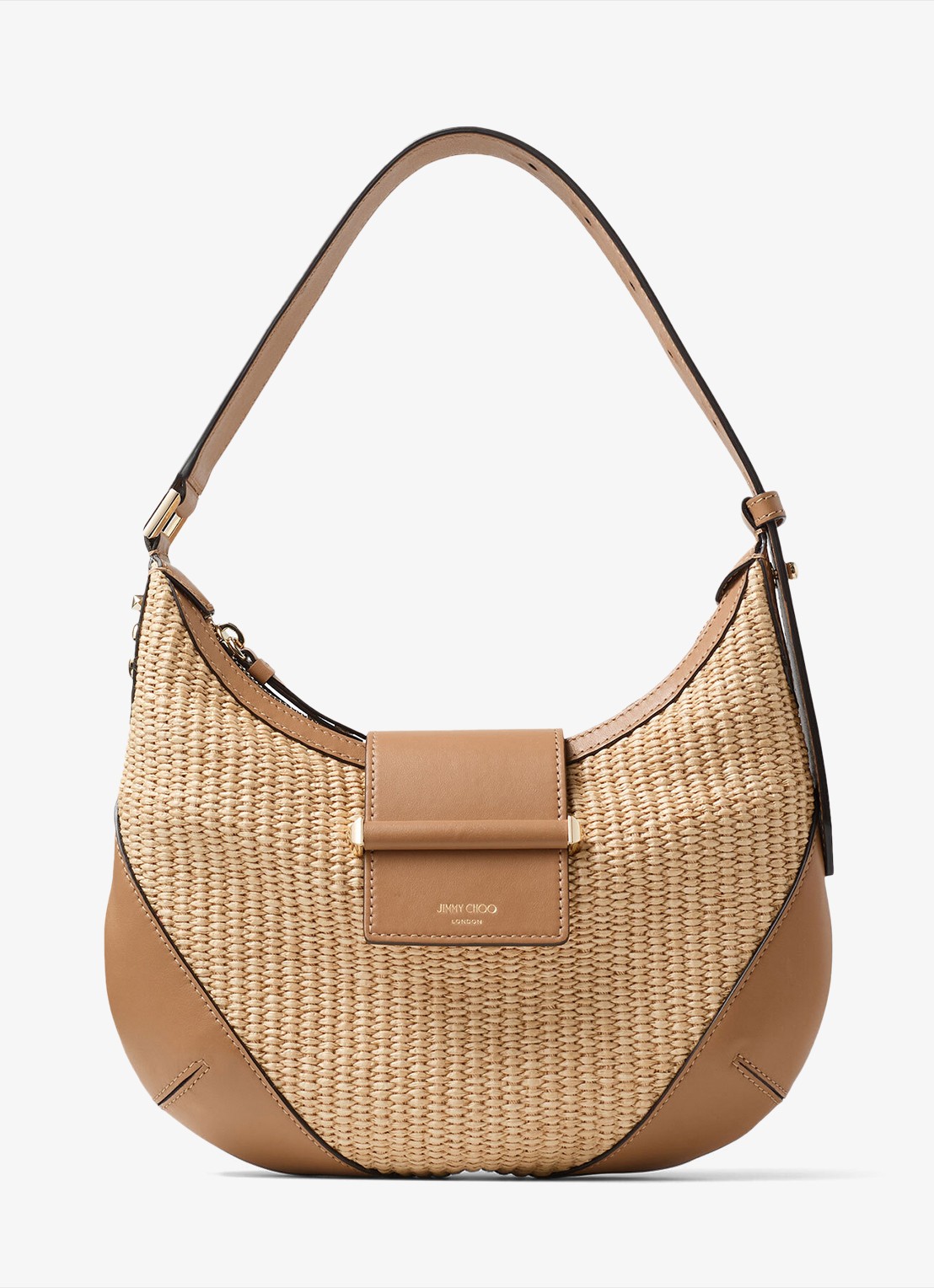 Jimmy Choo Bar Hobo/S schoudertas van raffia met kalfsleren details - voorkant 6 beige