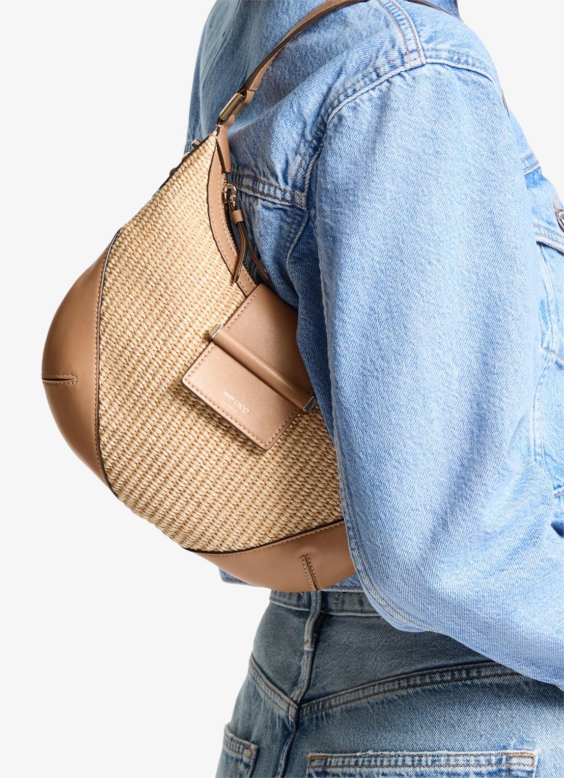 Jimmy Choo Bar Hobo/S schoudertas van raffia met kalfsleren details - voorkant 7 beige