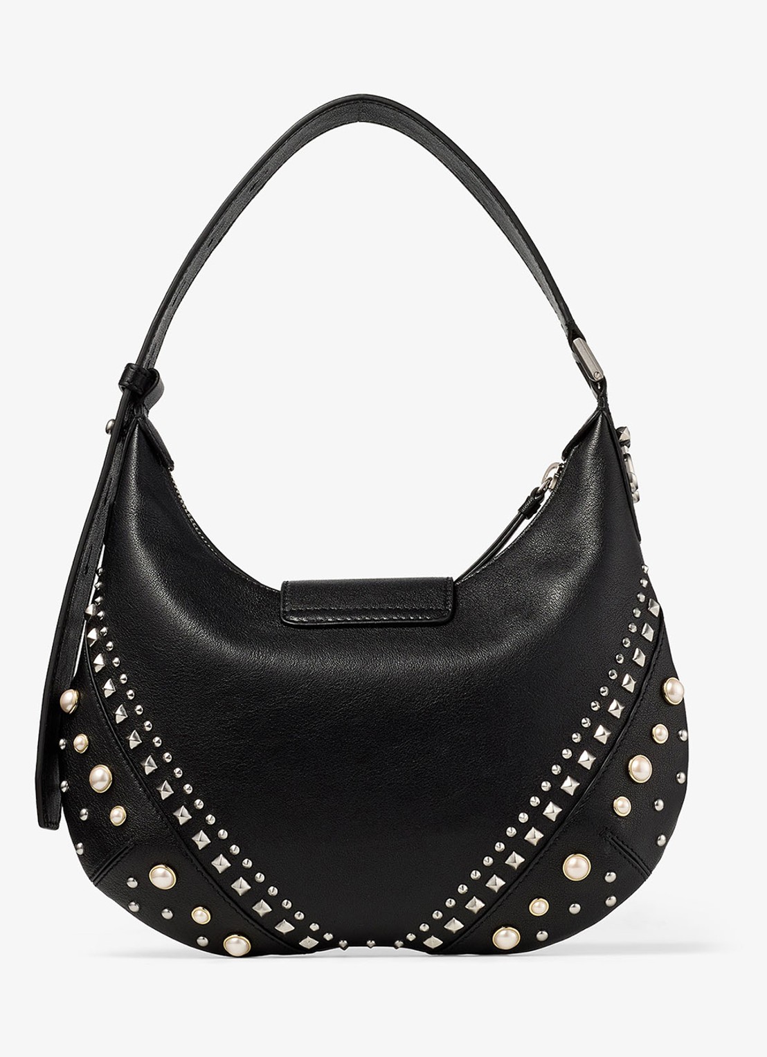 Jimmy Choo Bar Hobo/S schoudertas van schapenleer met studs - achterkant zwart