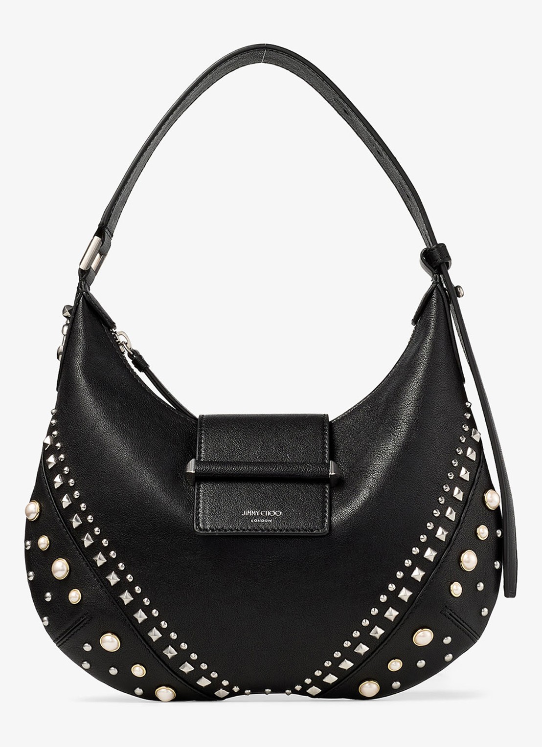 Jimmy Choo Bar Hobo/S schoudertas van schapenleer met studs - voorkant 2 zwart
