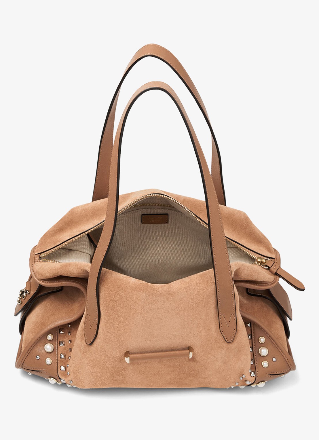 Jimmy Choo Bar Holdall Medium schoudertas van suède met studs - detail 4 bruin