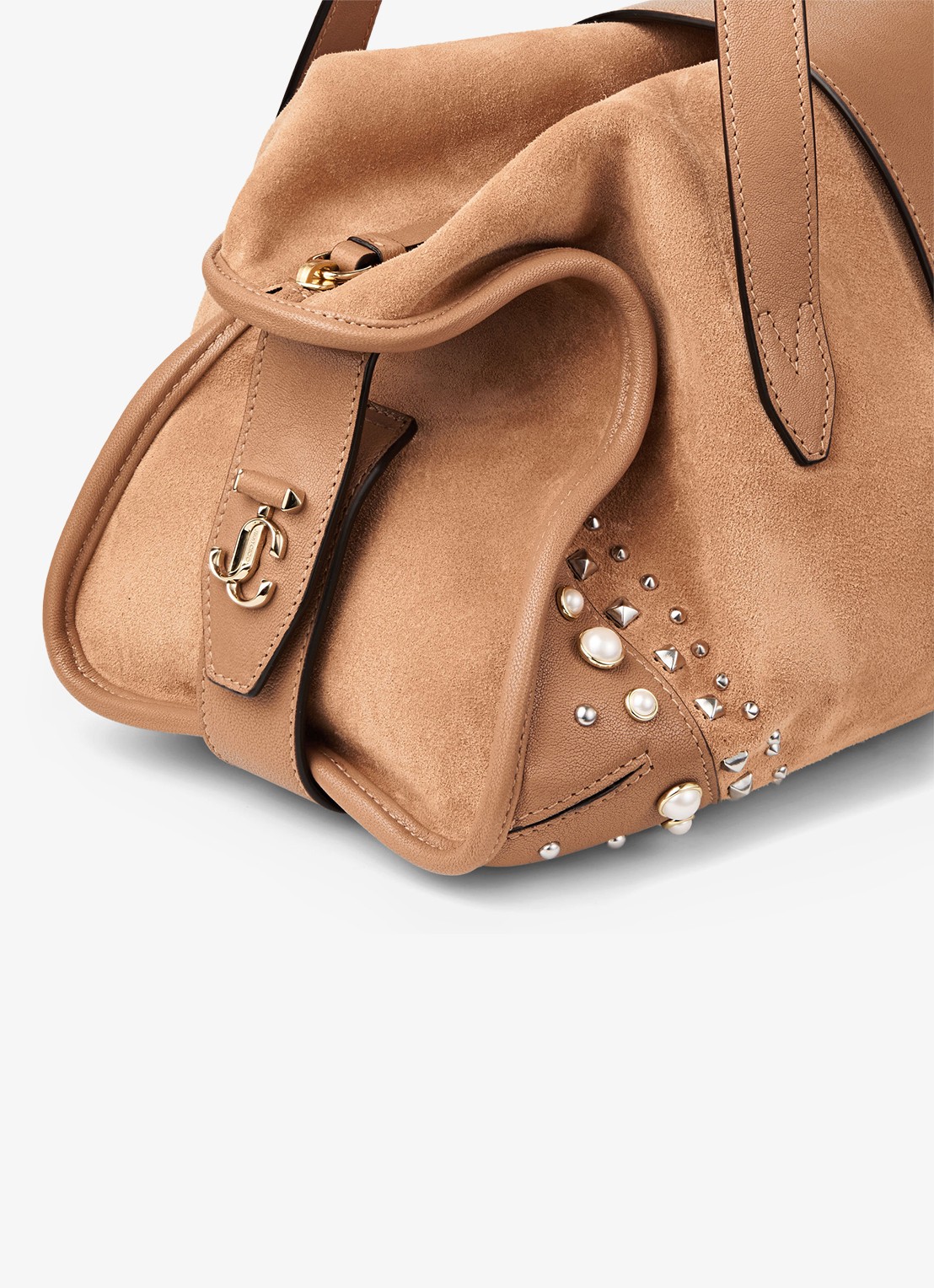 Jimmy Choo Bar Holdall Medium schoudertas van suède met studs - detail 5 bruin