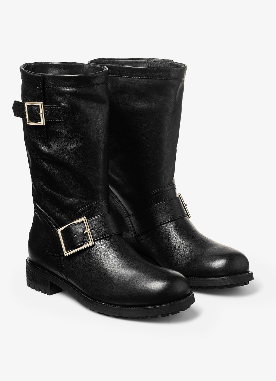 Jimmy Choo Biker Mid biker boot van schapenleer - voorkant 2 zwart