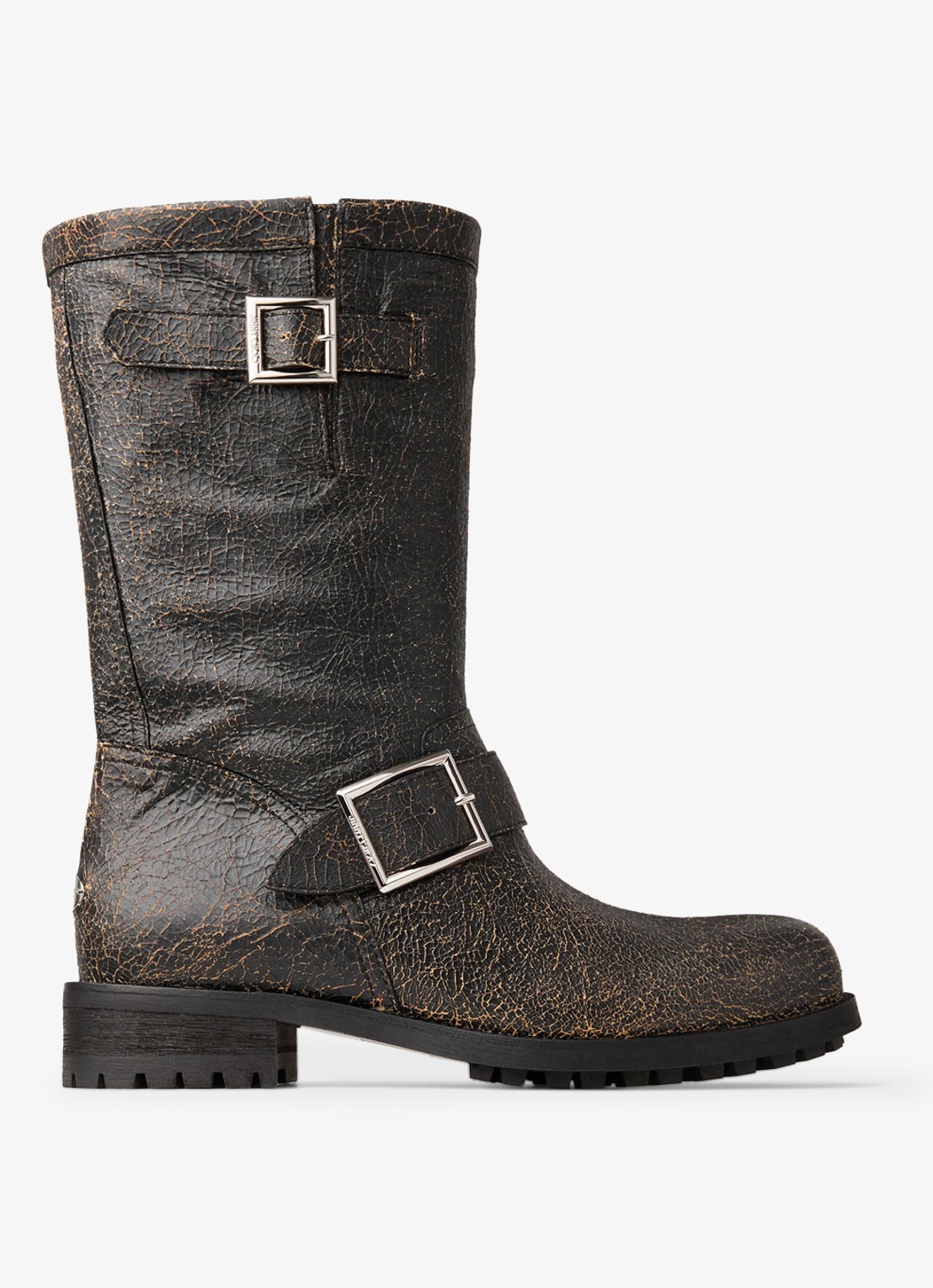 Jimmy Choo Biker Mid biker boot van schapenleer - voorkant zwart