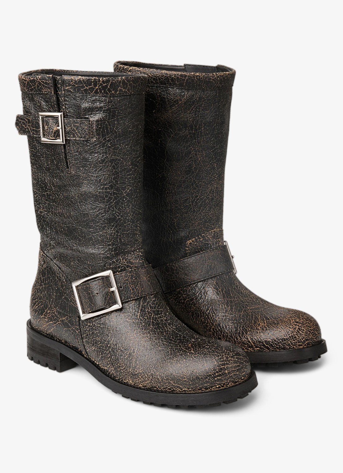 Jimmy Choo Biker Mid biker boot van schapenleer - voorkant 2 zwart