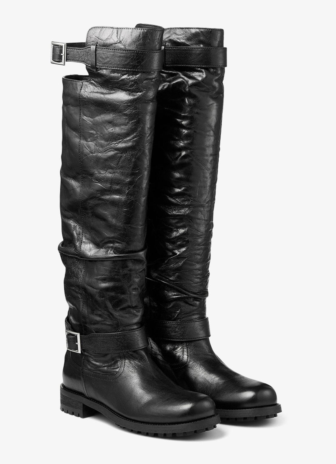 Jimmy Choo Biker overknee laars van lamsleer - voorkant 2 zwart