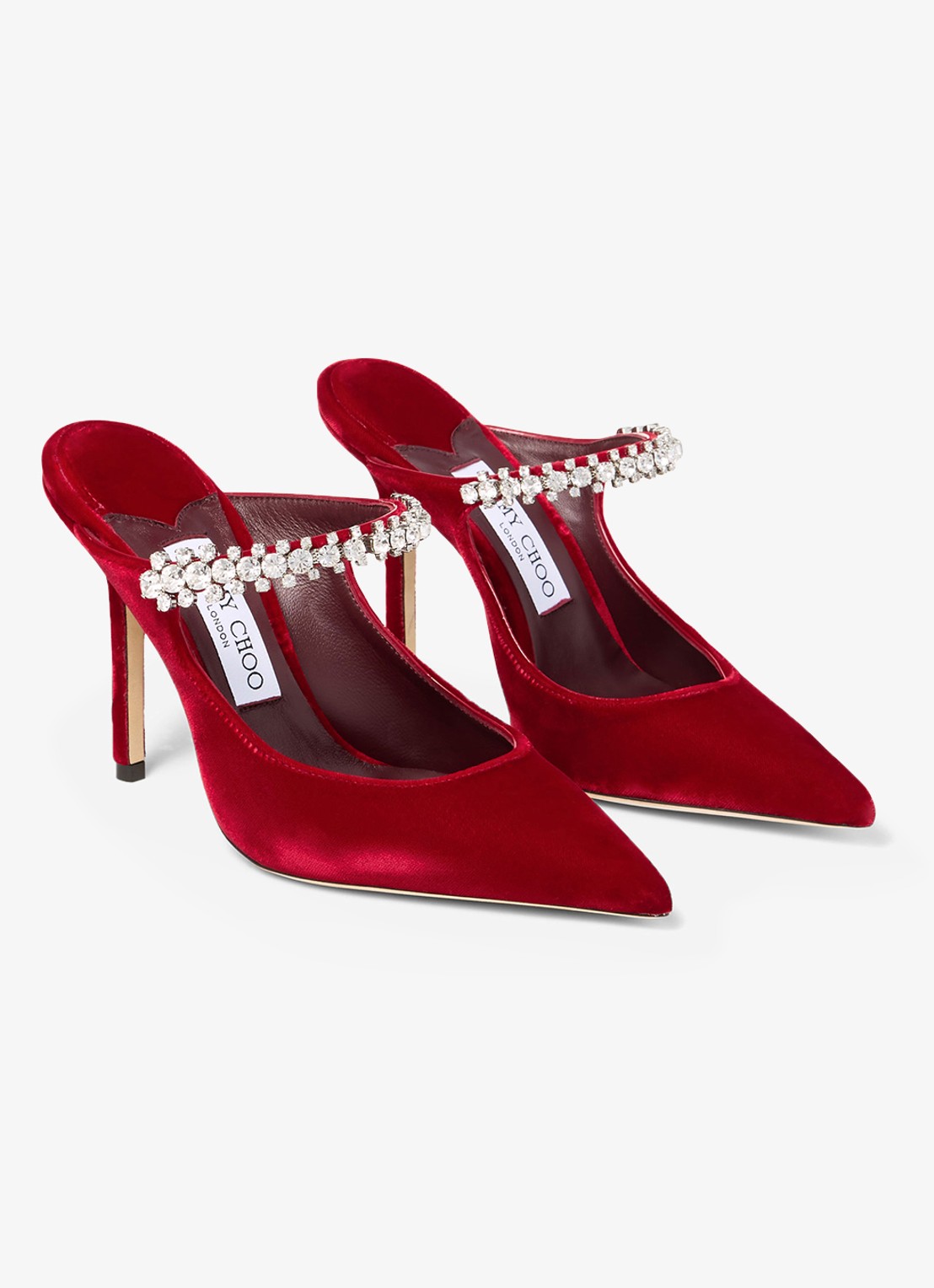 Jimmy Choo Bing 100 muiltje van fluweel - voorkant 5 rood