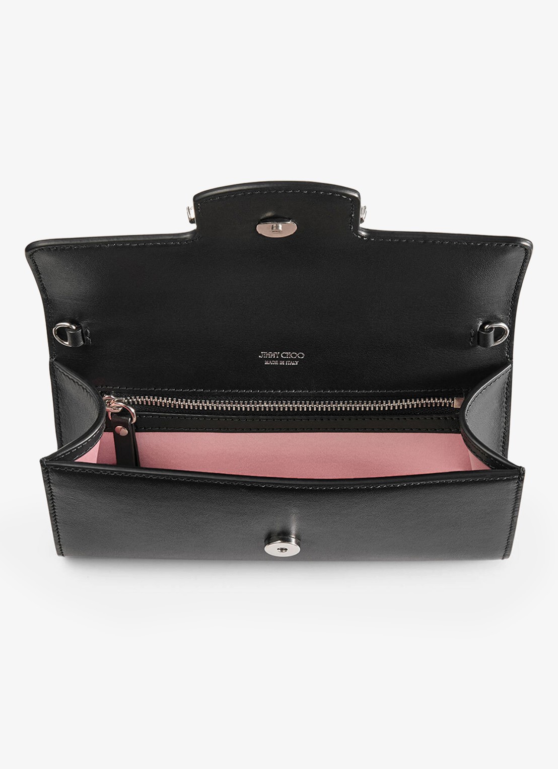 Jimmy Choo Bing clutch van kalfsleer met afneembare schouderriem - detail zwart