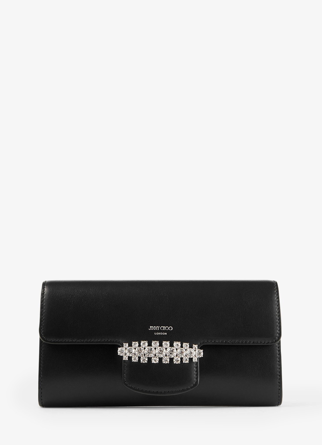 Jimmy Choo Bing clutch van kalfsleer met afneembare schouderriem - voorkant 4 zwart